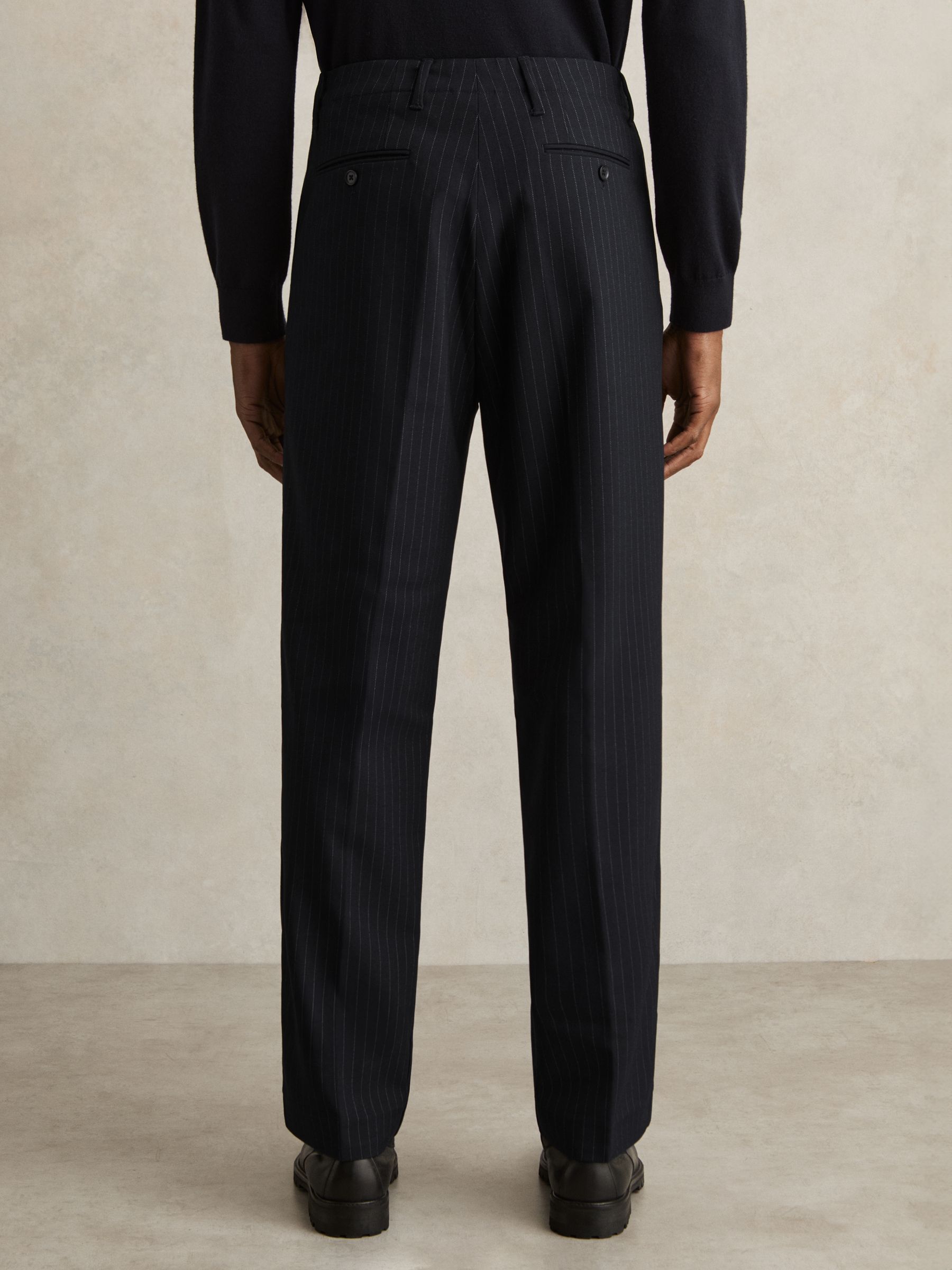 Straight Leg Pinstripe Trousers in Navy - Image 6 of 7