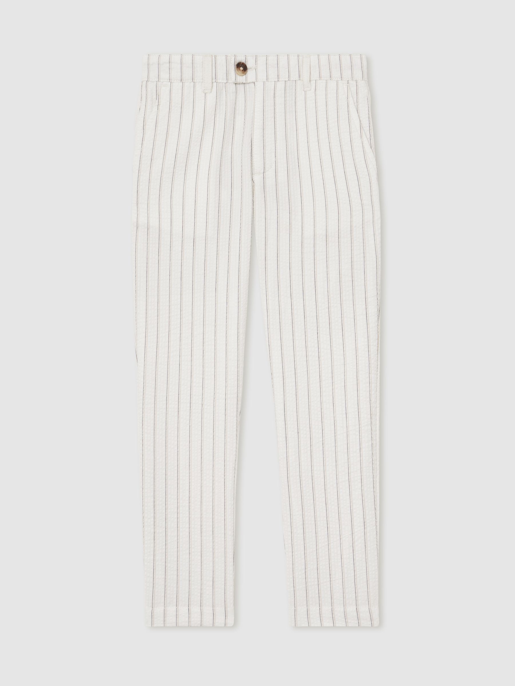 3-9 yrs Cotton Pinstripe Trousers Regular-Fit in Off White/Taupe Brown - Image 2 of 4