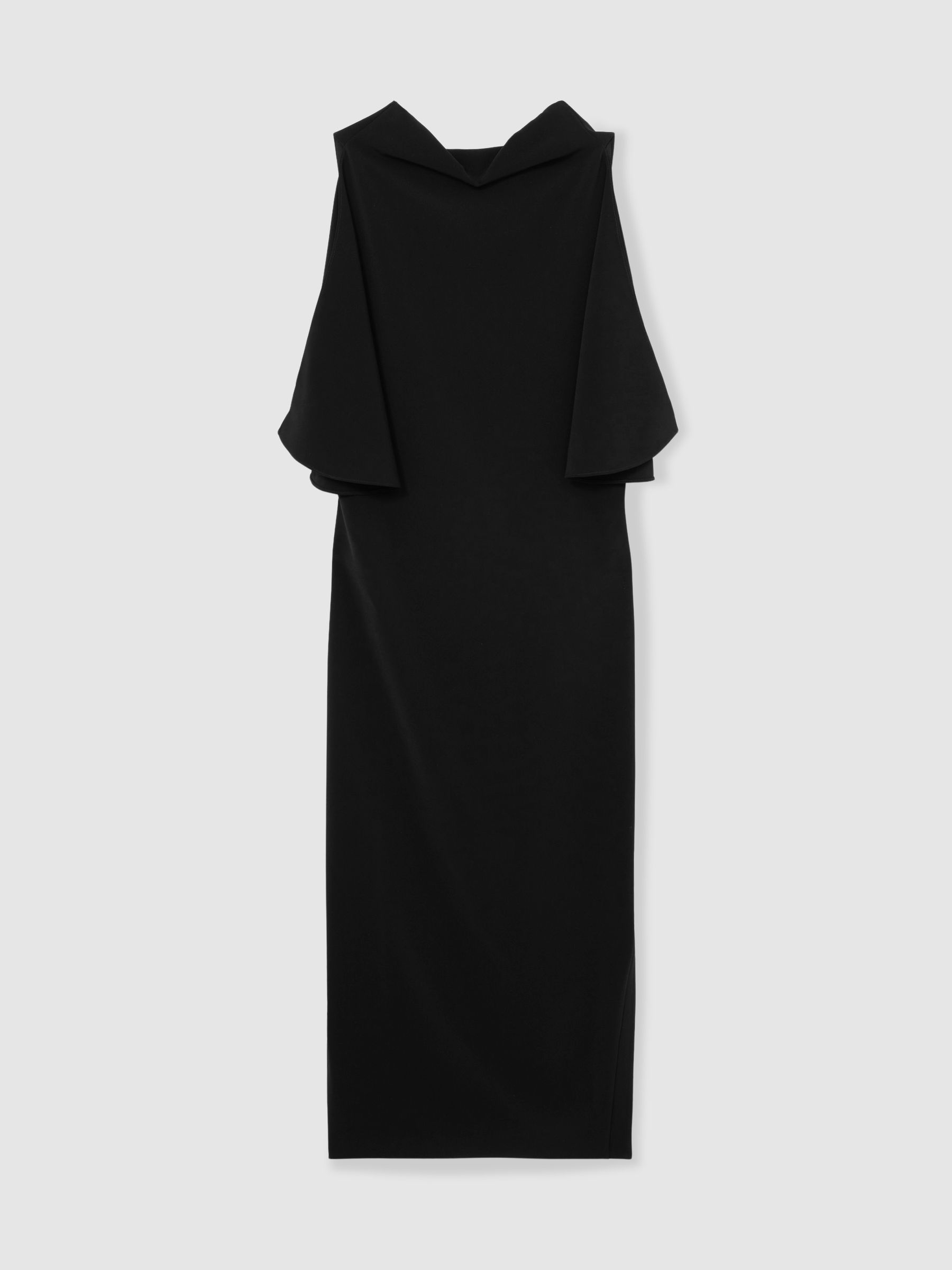 Draped-Front High-Neck Midi Dress in Black - Image 2 of 5