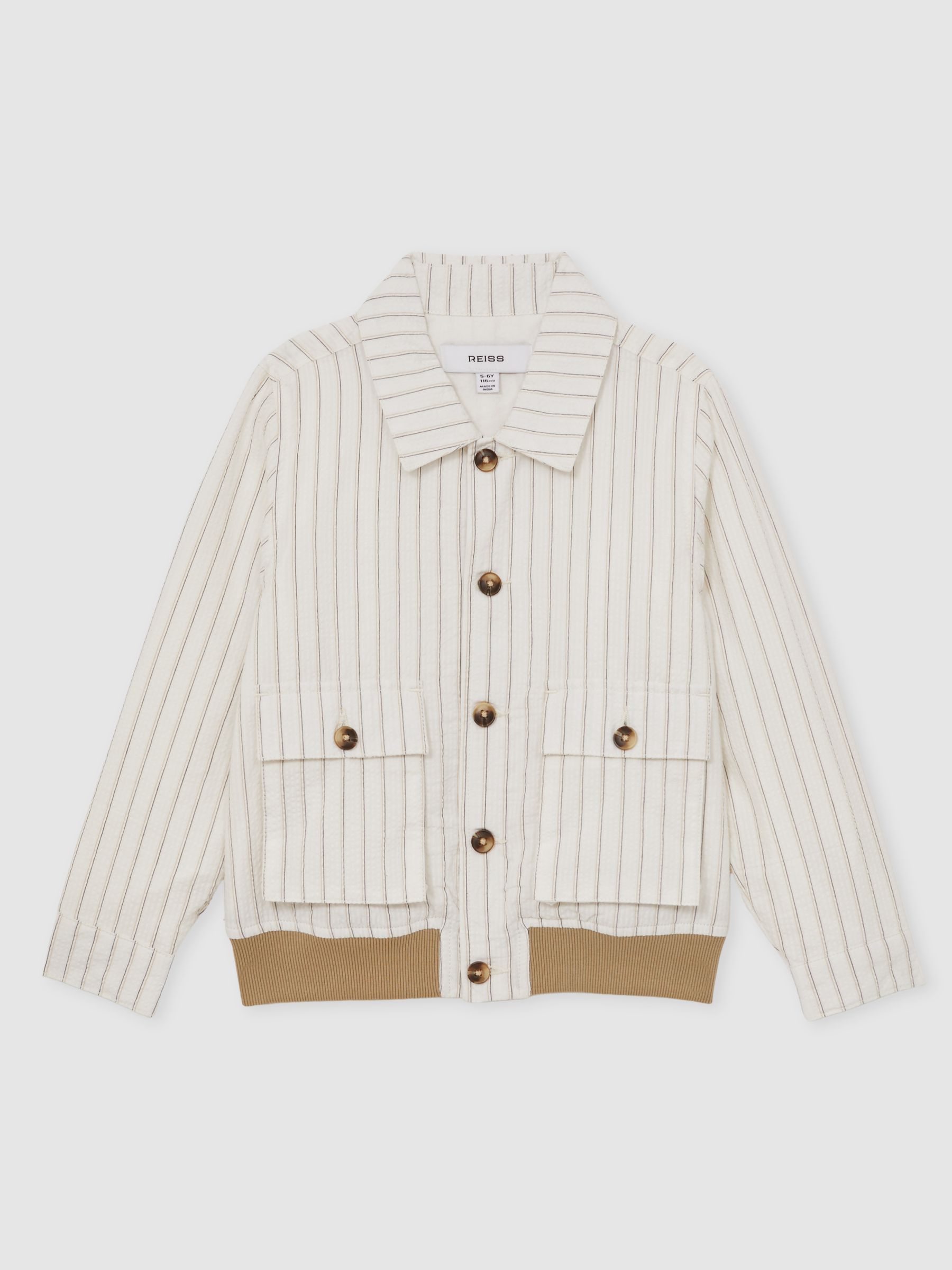 9-13 yrs Cotton Pinstripe Harrington Jacket in Off White/Taupe Brown - Image 2 of 4