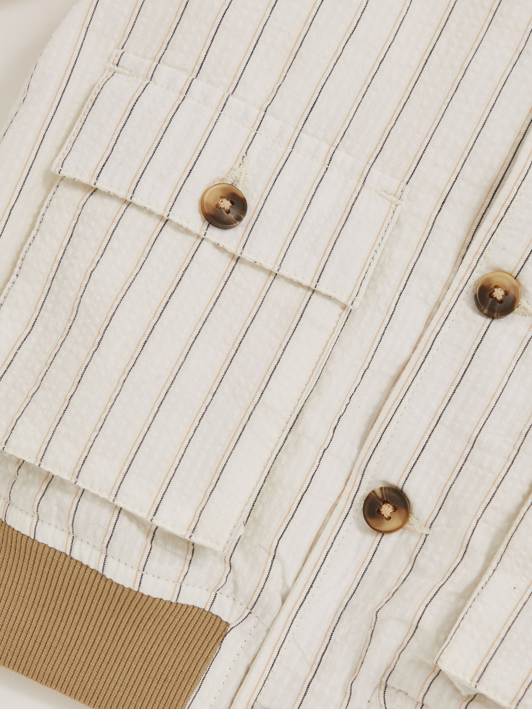 9-13 yrs Cotton Pinstripe Harrington Jacket in Off White/Taupe Brown - Image 4 of 4
