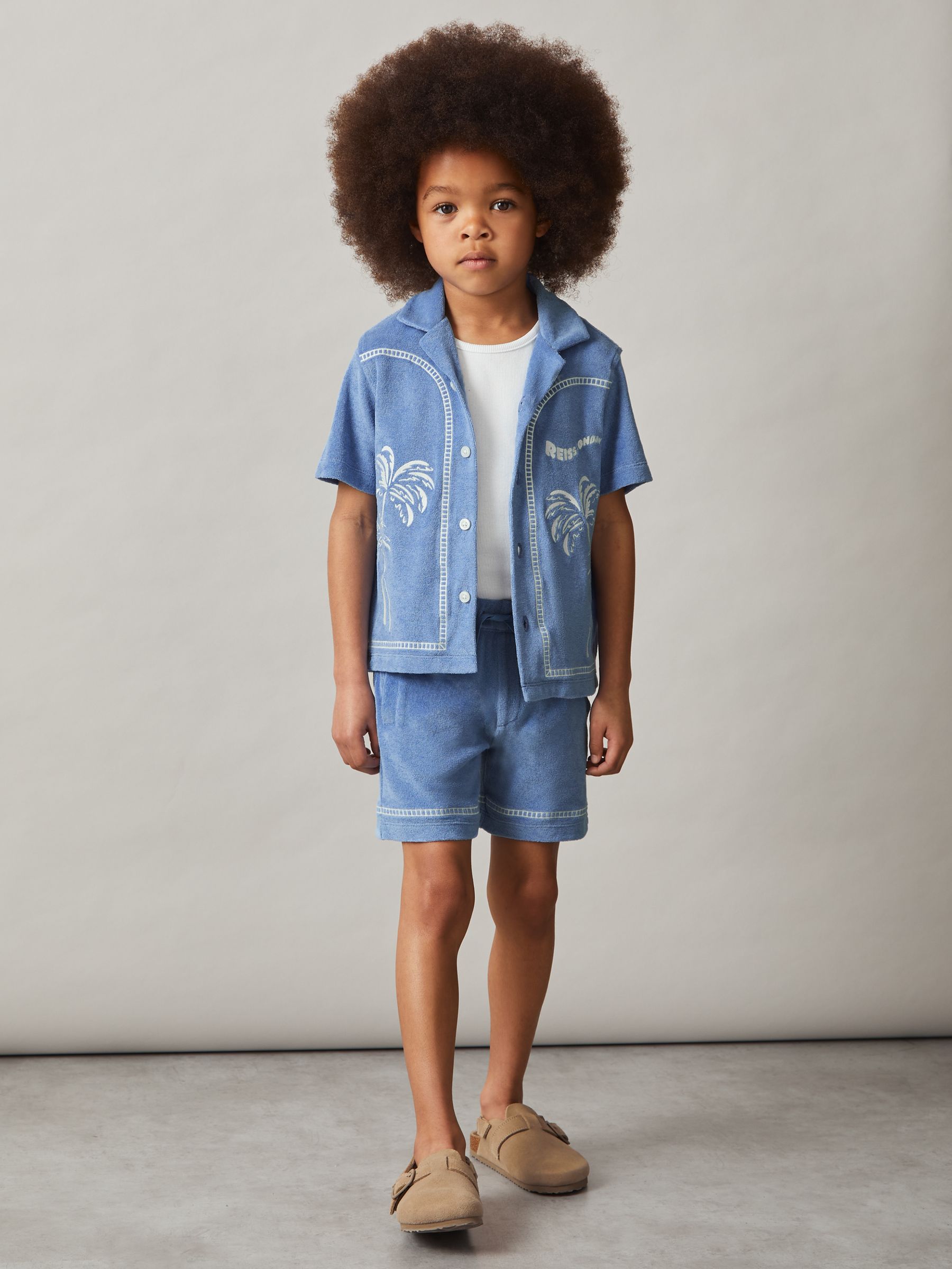 3-9 yrs Towelling Brand-Embroidered Shorts in Airforce Blue - Image 1 of 5
