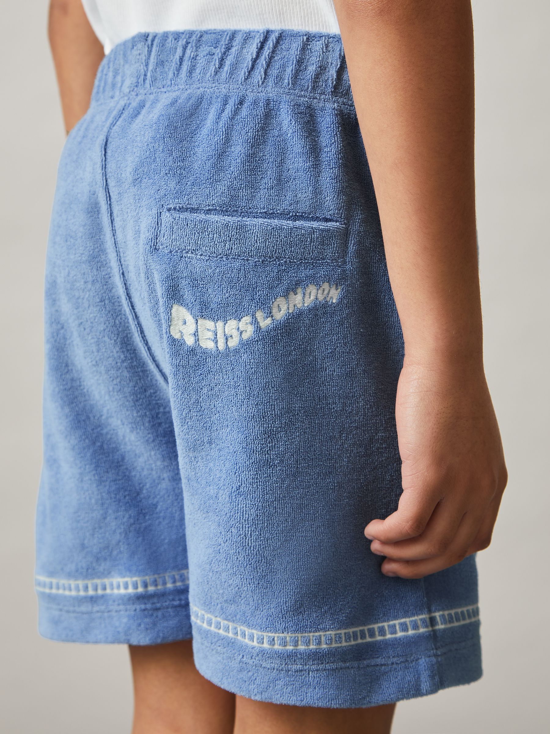 3-9 yrs Towelling Brand-Embroidered Shorts in Airforce Blue - Image 4 of 5