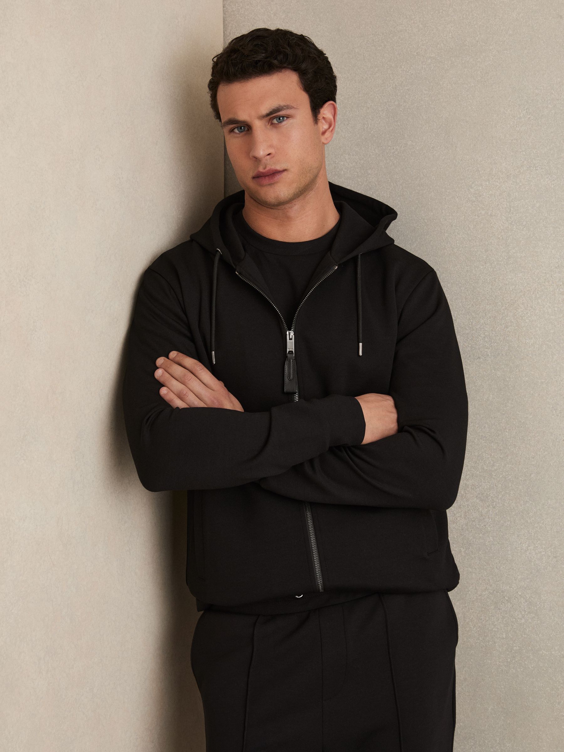 Interlock Zip-Through Hoodie in Black - Image 1 of 6