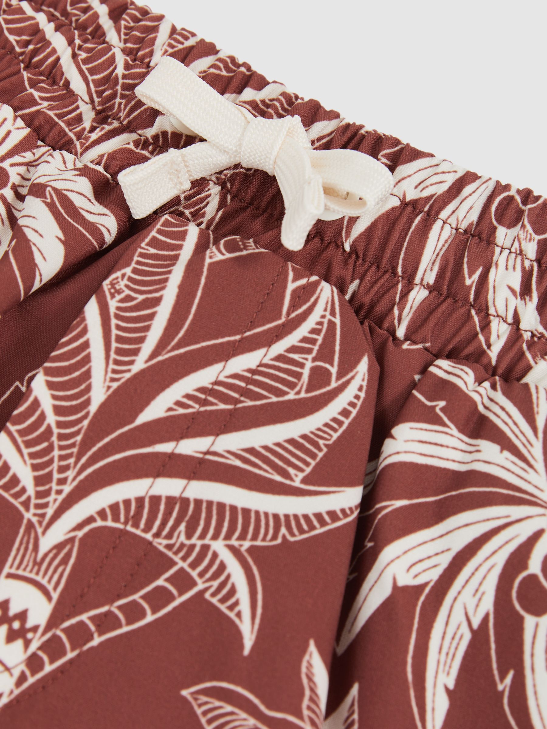 13-14 yrs Palm-Print Swim Shorts in Rust/Off White - Image 4 of 4