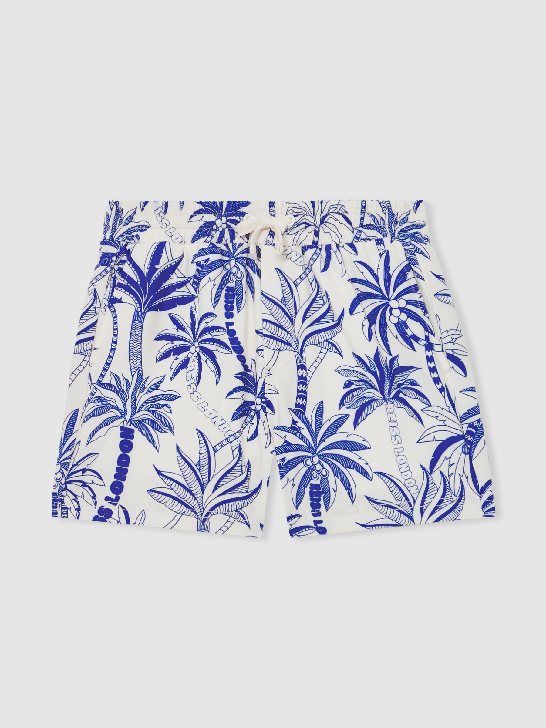 13-14 yrs Palm-Print Swim Shorts in White/French Blue - Image 1 of 4