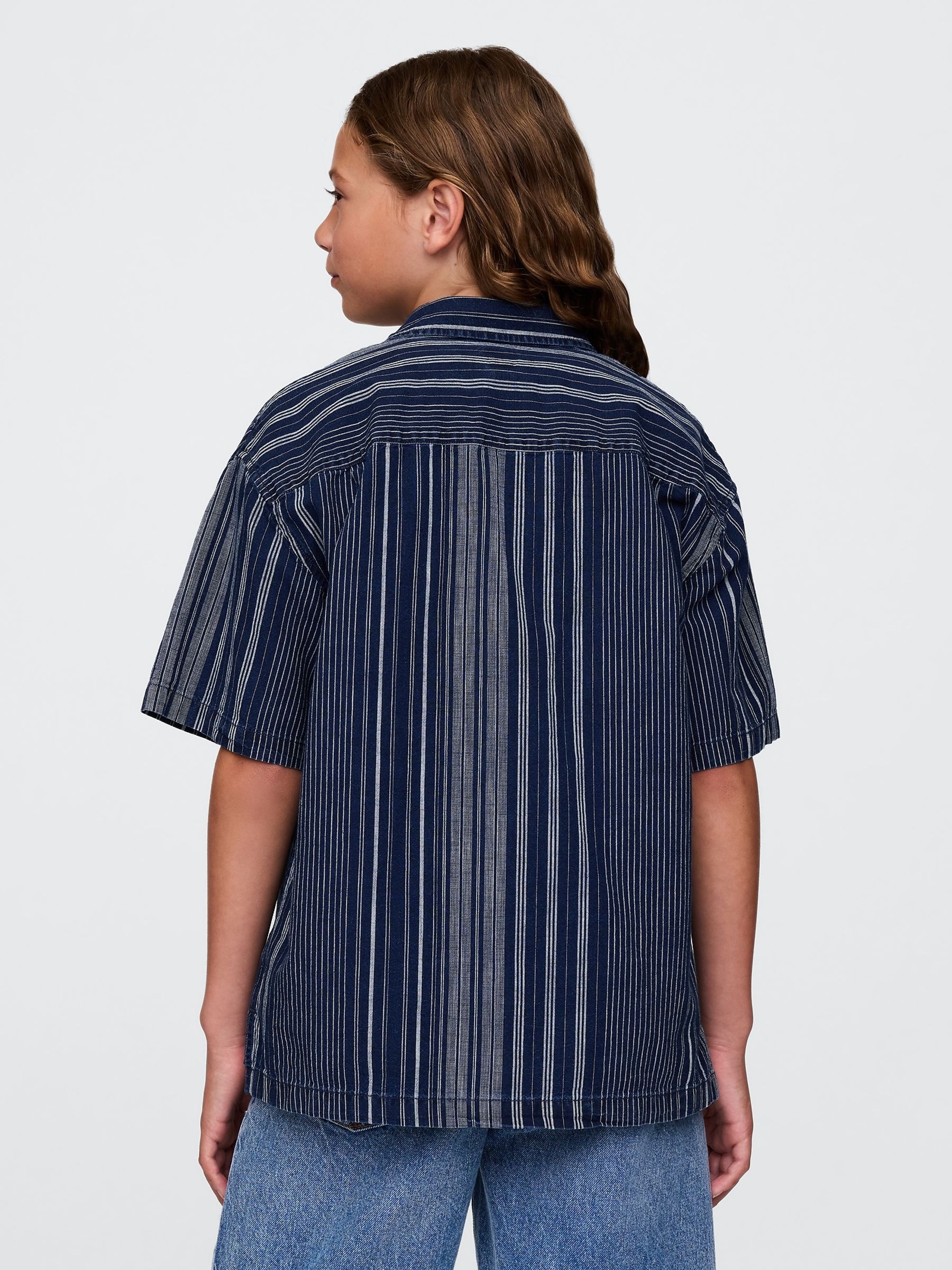 Navy/Blue Stripe Relaxed Indigo Stripe Shirt (4-13yrs) - Image 2 of 5