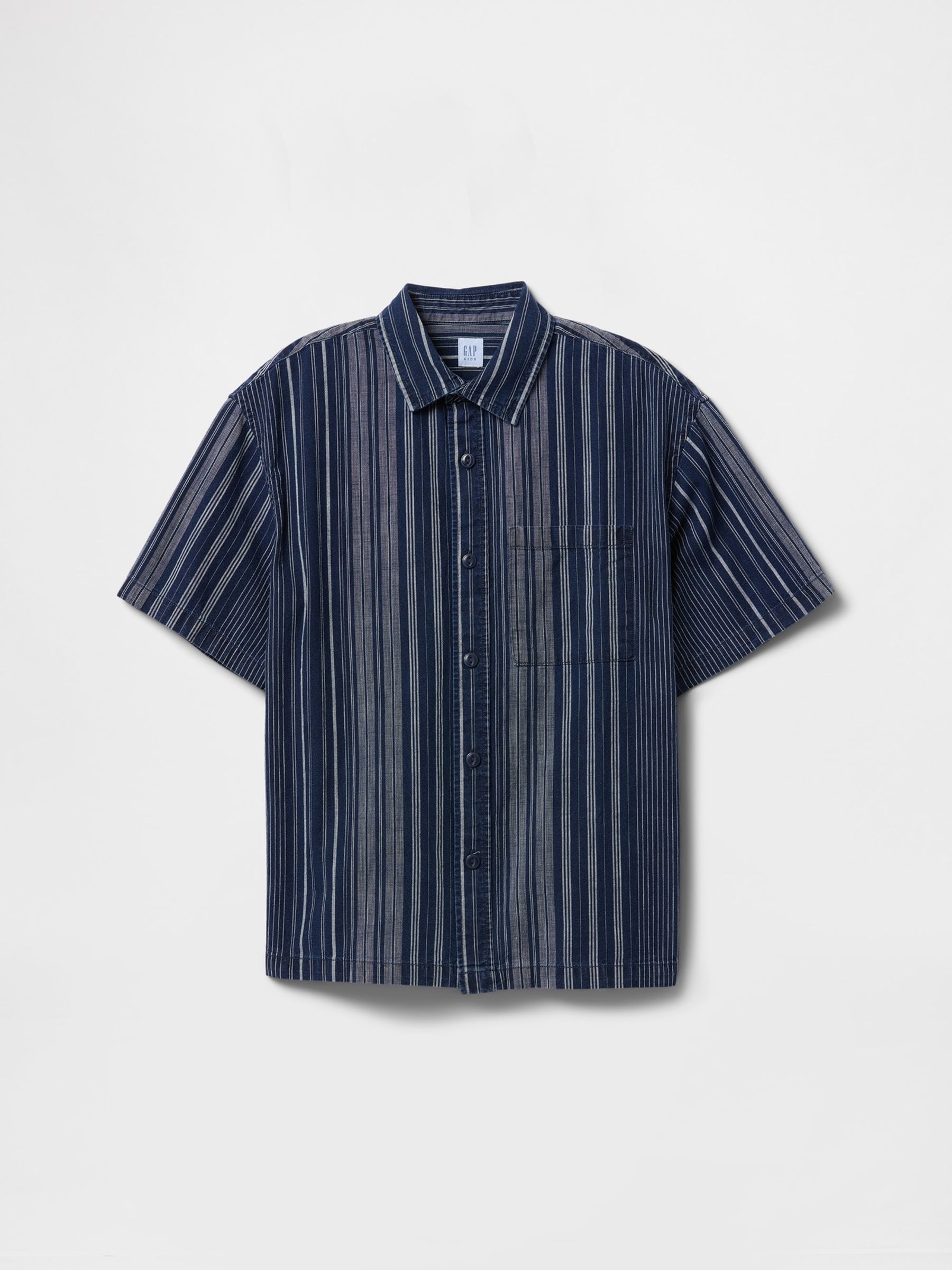 Navy/Blue Stripe Relaxed Indigo Stripe Shirt (4-13yrs) - Image 4 of 5