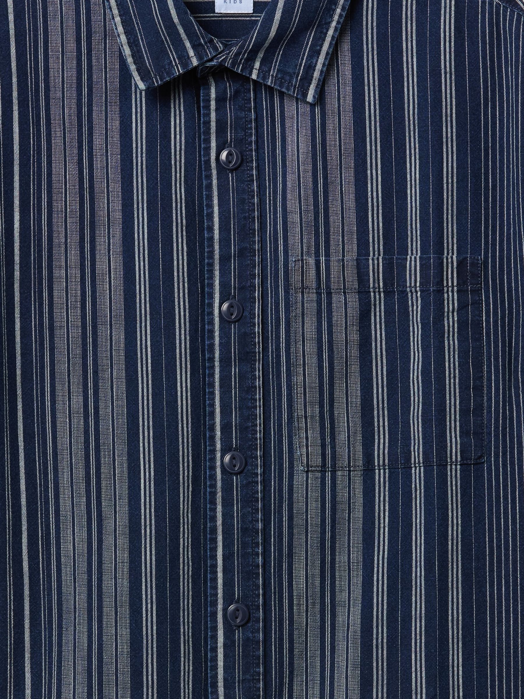Navy/Blue Stripe Relaxed Indigo Stripe Shirt (4-13yrs) - Image 5 of 5