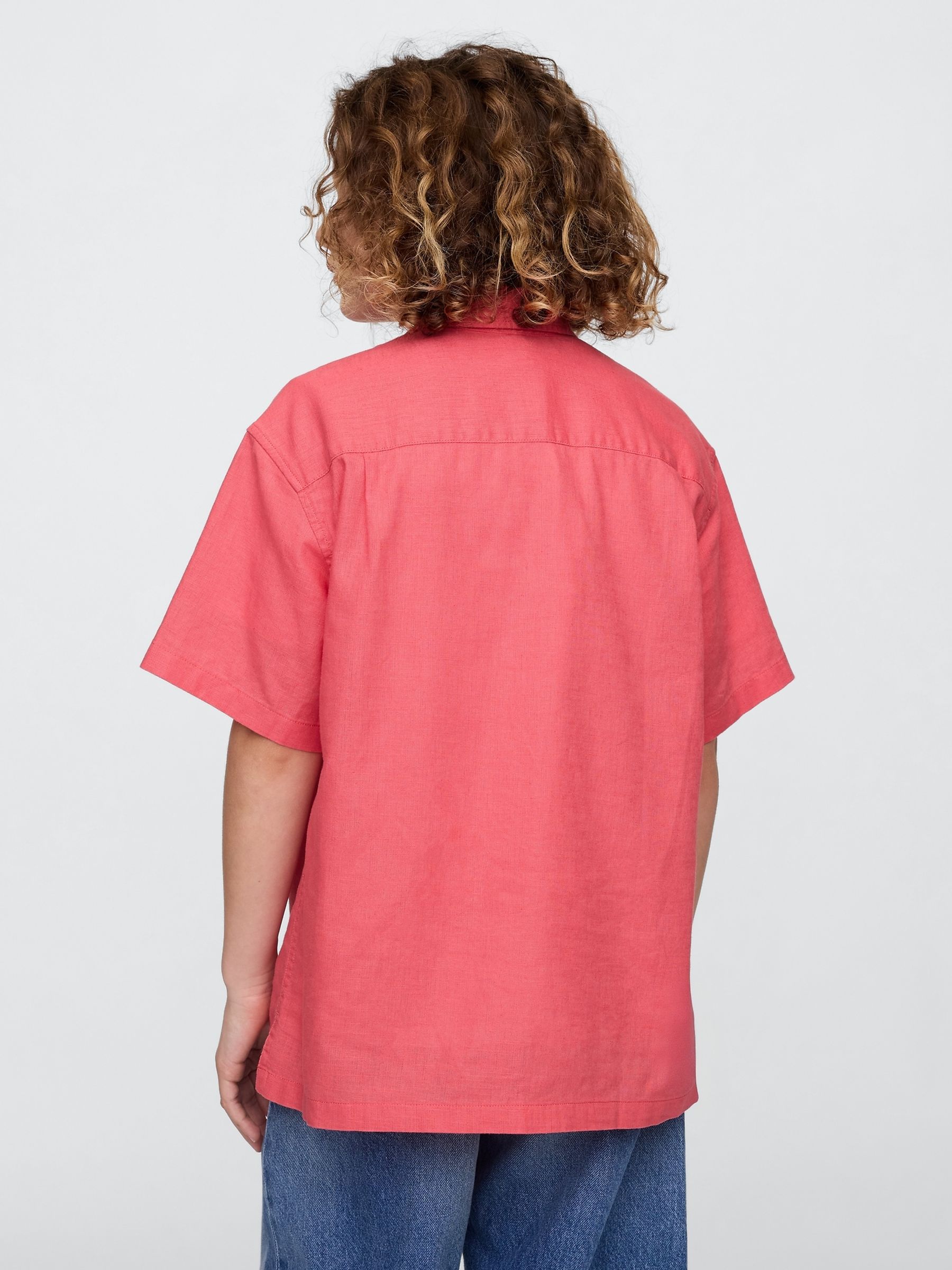 Coral Pink Linen-Cotton Relaxed Shirt (4-13yrs) - Image 2 of 4