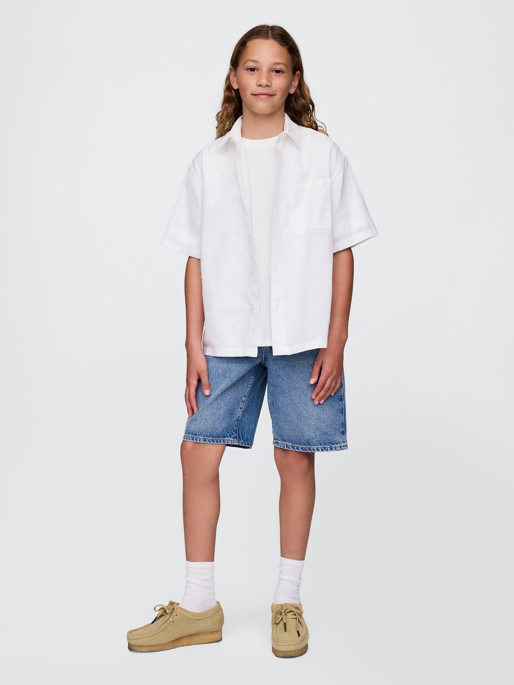 White Linen-Cotton Relaxed Shirt (4-13yrs) - Image 3 of 5