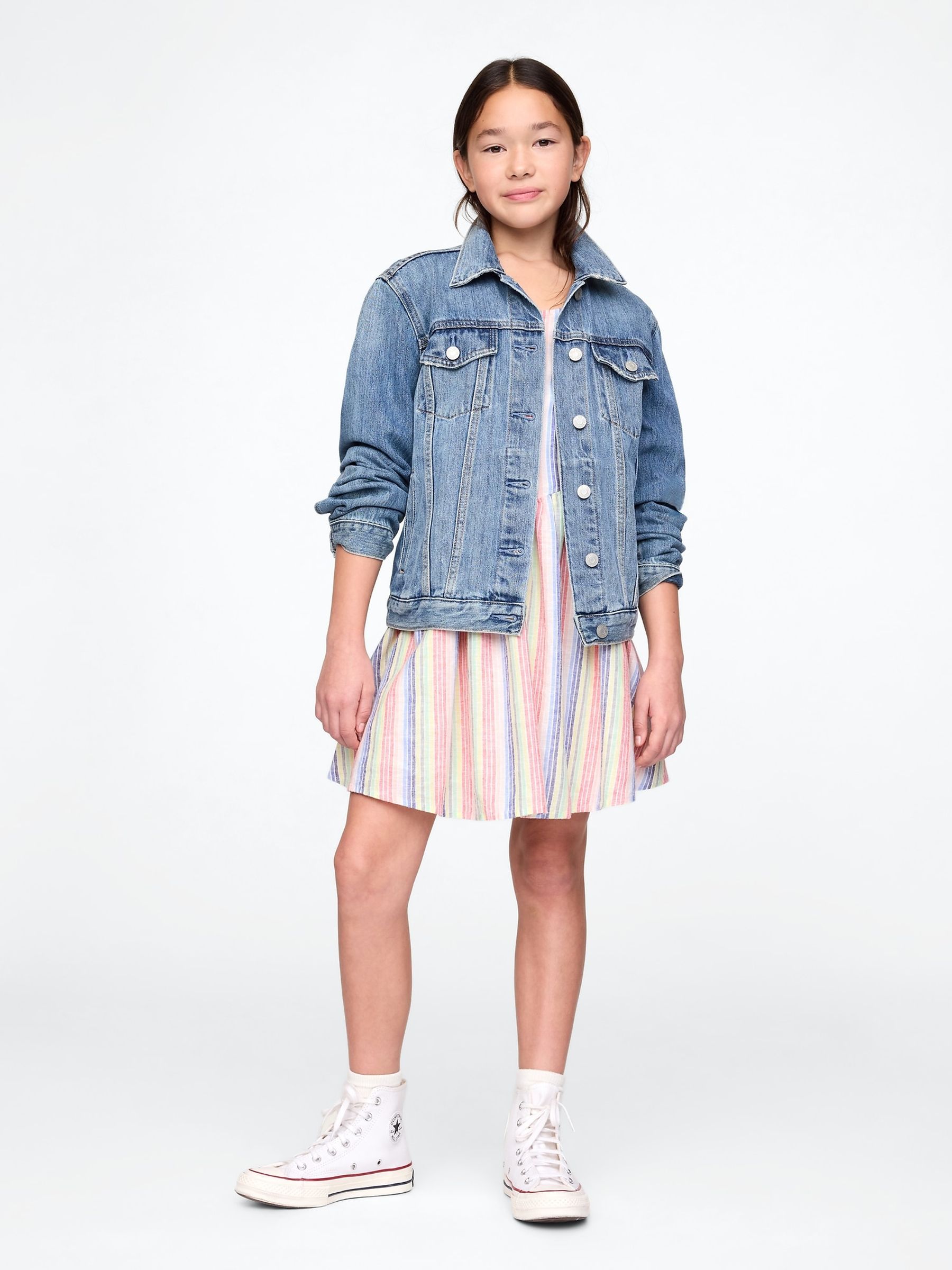 Multi/Cream Linen-Cotton Striped Dress (4-13yrs) - Image 1 of 4