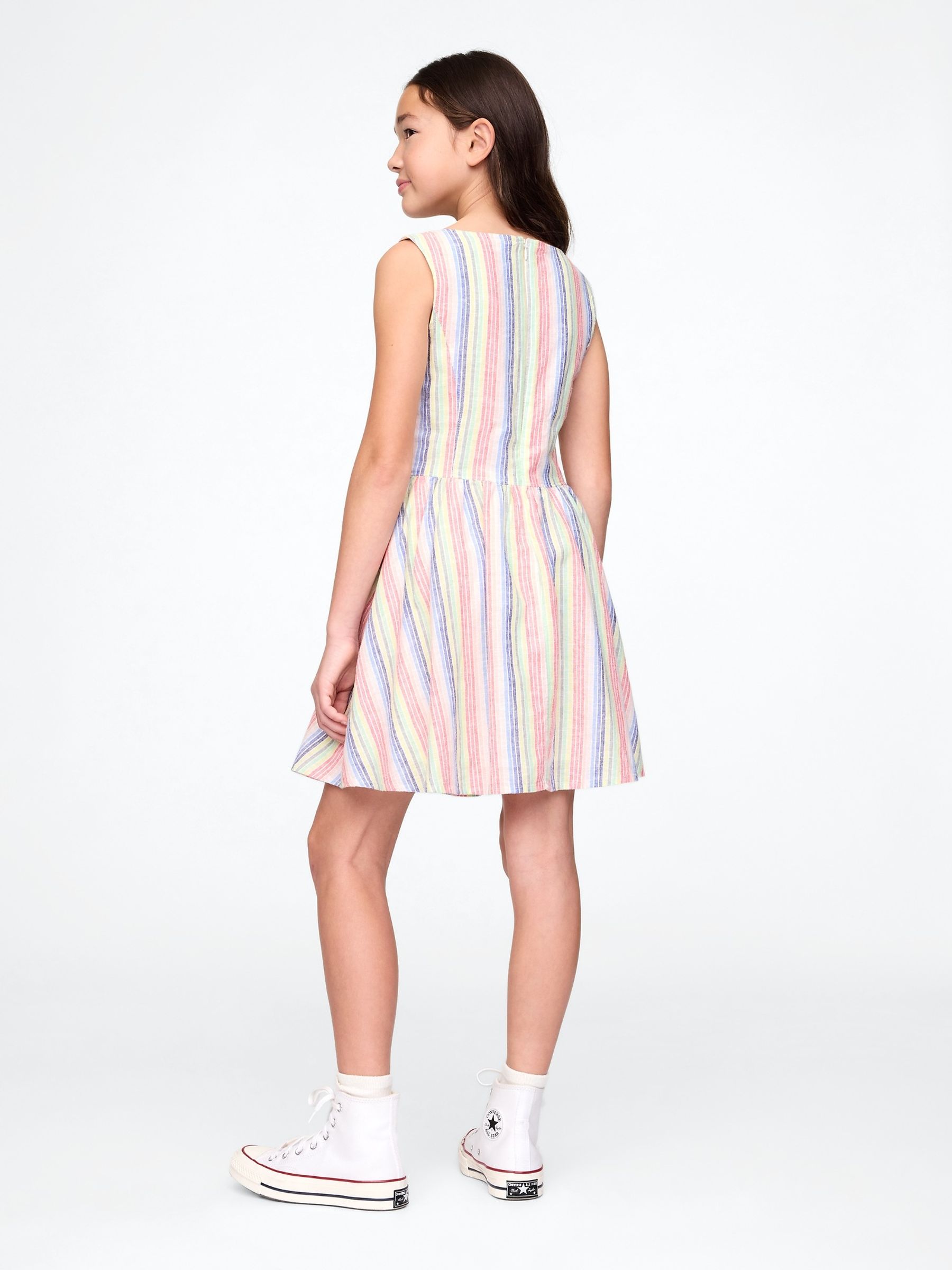 Multi/Cream Linen-Cotton Striped Dress (4-13yrs) - Image 2 of 4