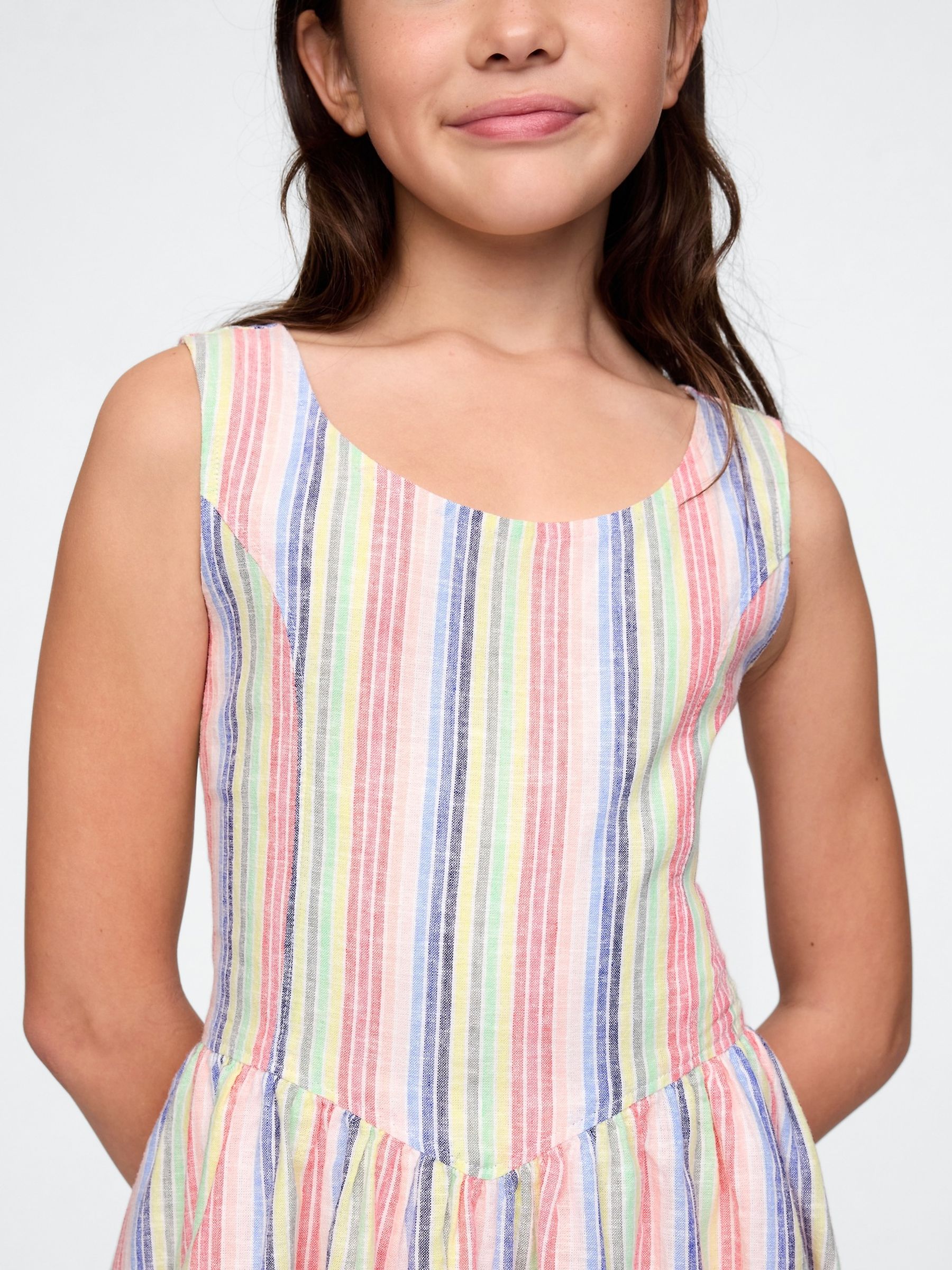 Multi/Cream Linen-Cotton Striped Dress (4-13yrs) - Image 3 of 4