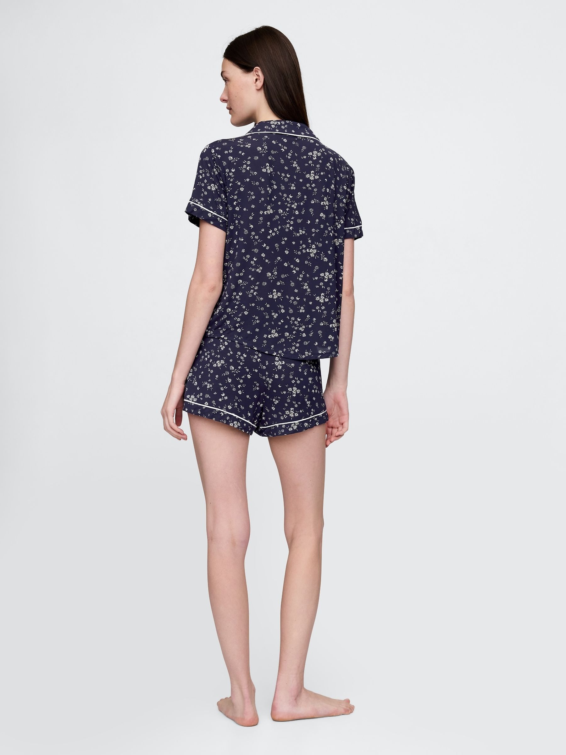 Navy Blue Floral Modal Pyjama Shorts - Image 2 of 4