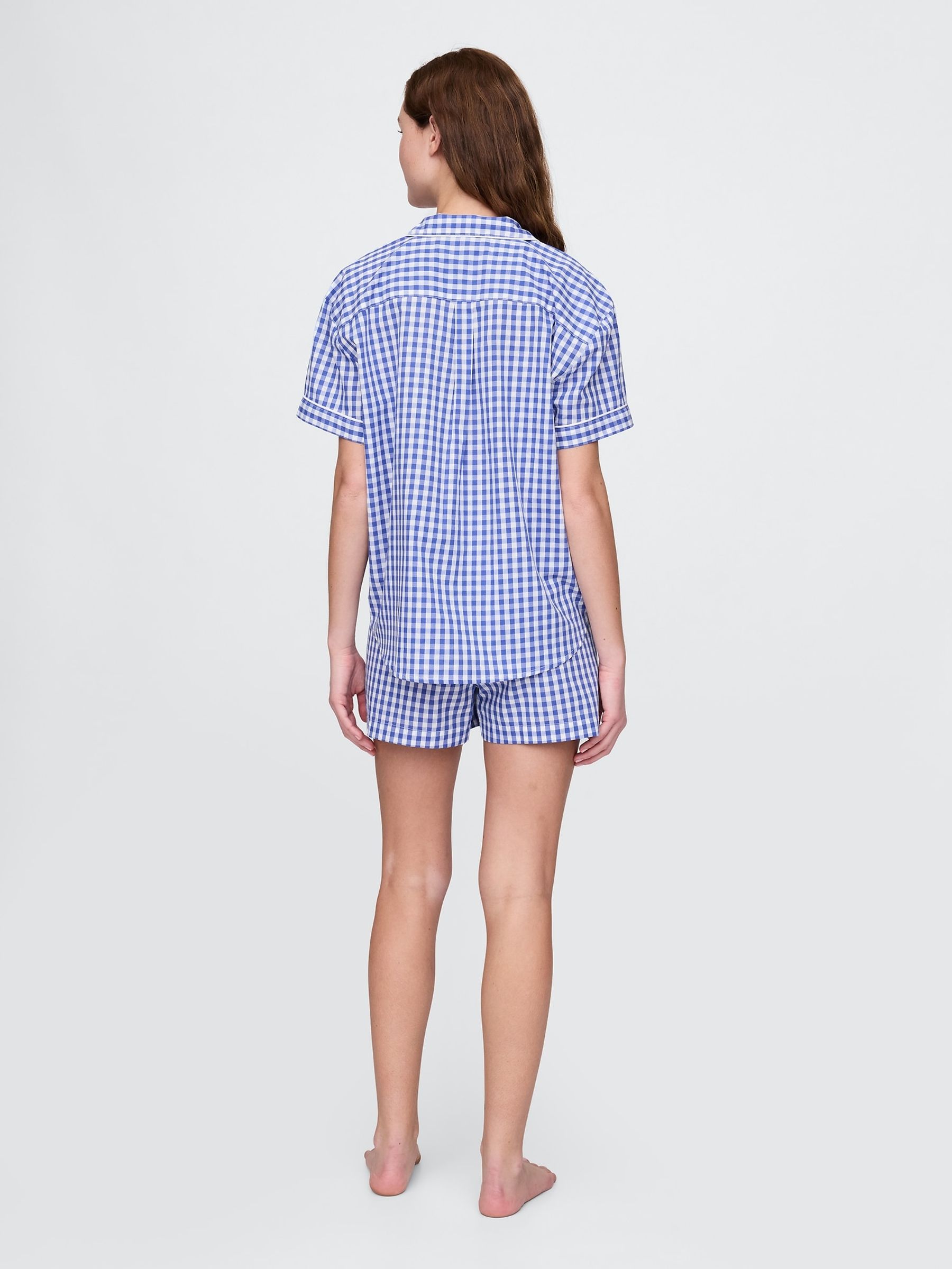 Blue Cotton Poplin Gingham Short Pyjama Bottoms - Image 2 of 4