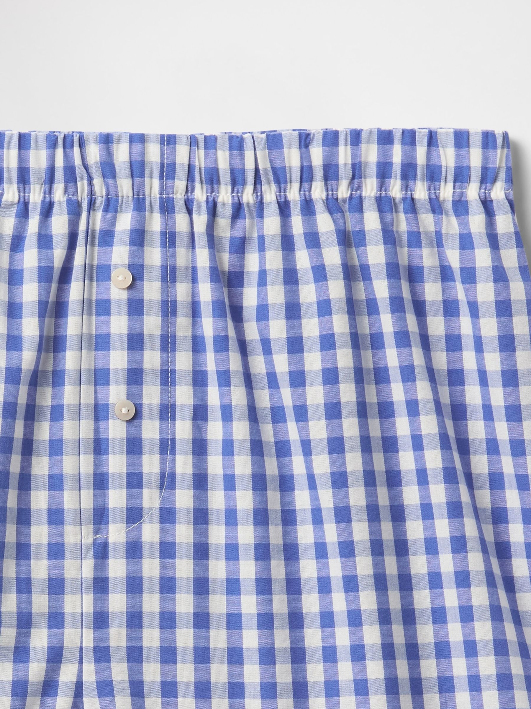 Blue Cotton Poplin Gingham Short Pyjama Bottoms - Image 4 of 4