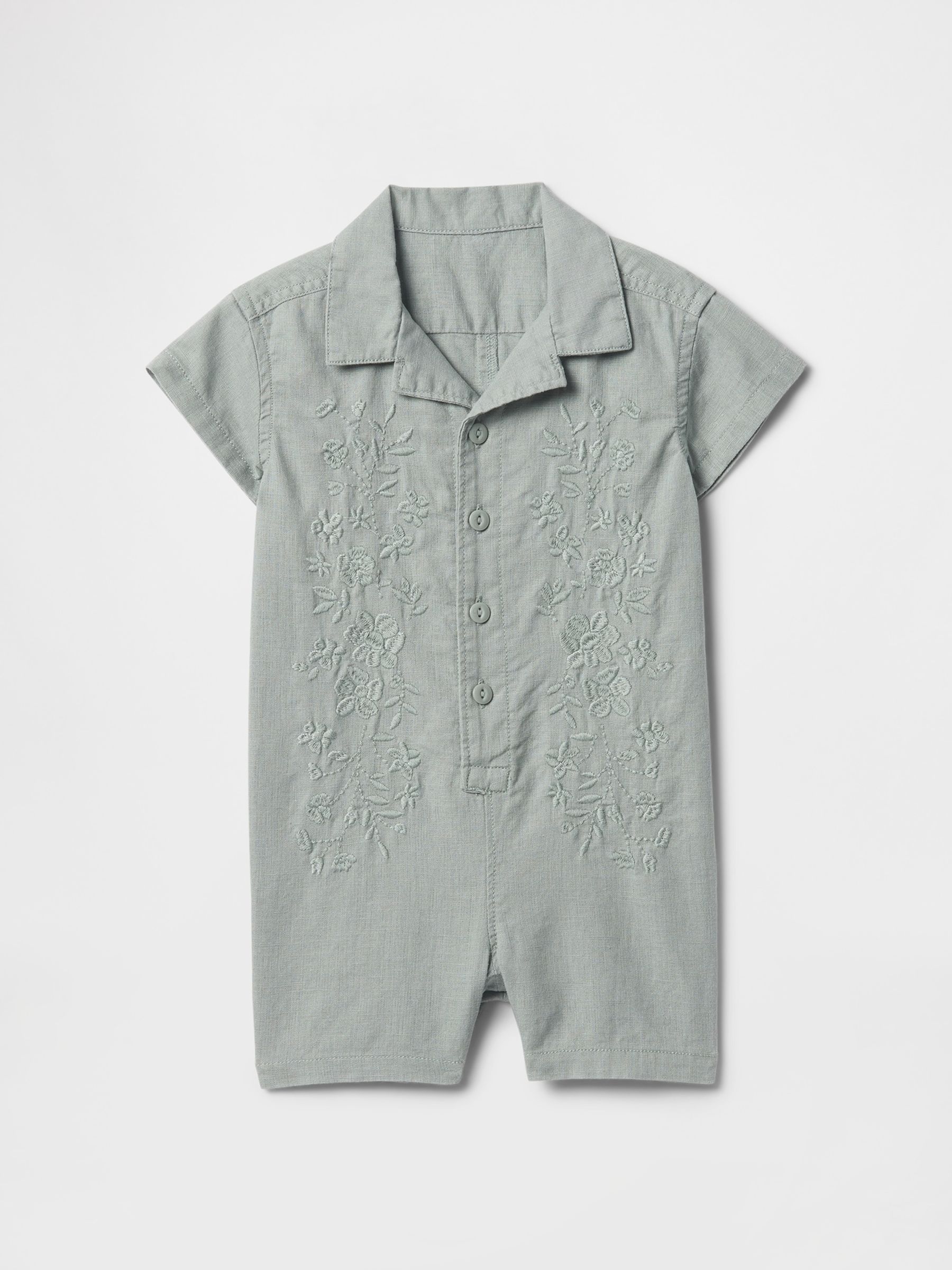 Green Linen-Cotton Cabana Romper (Newborn-24mths) - Image 1 of 2