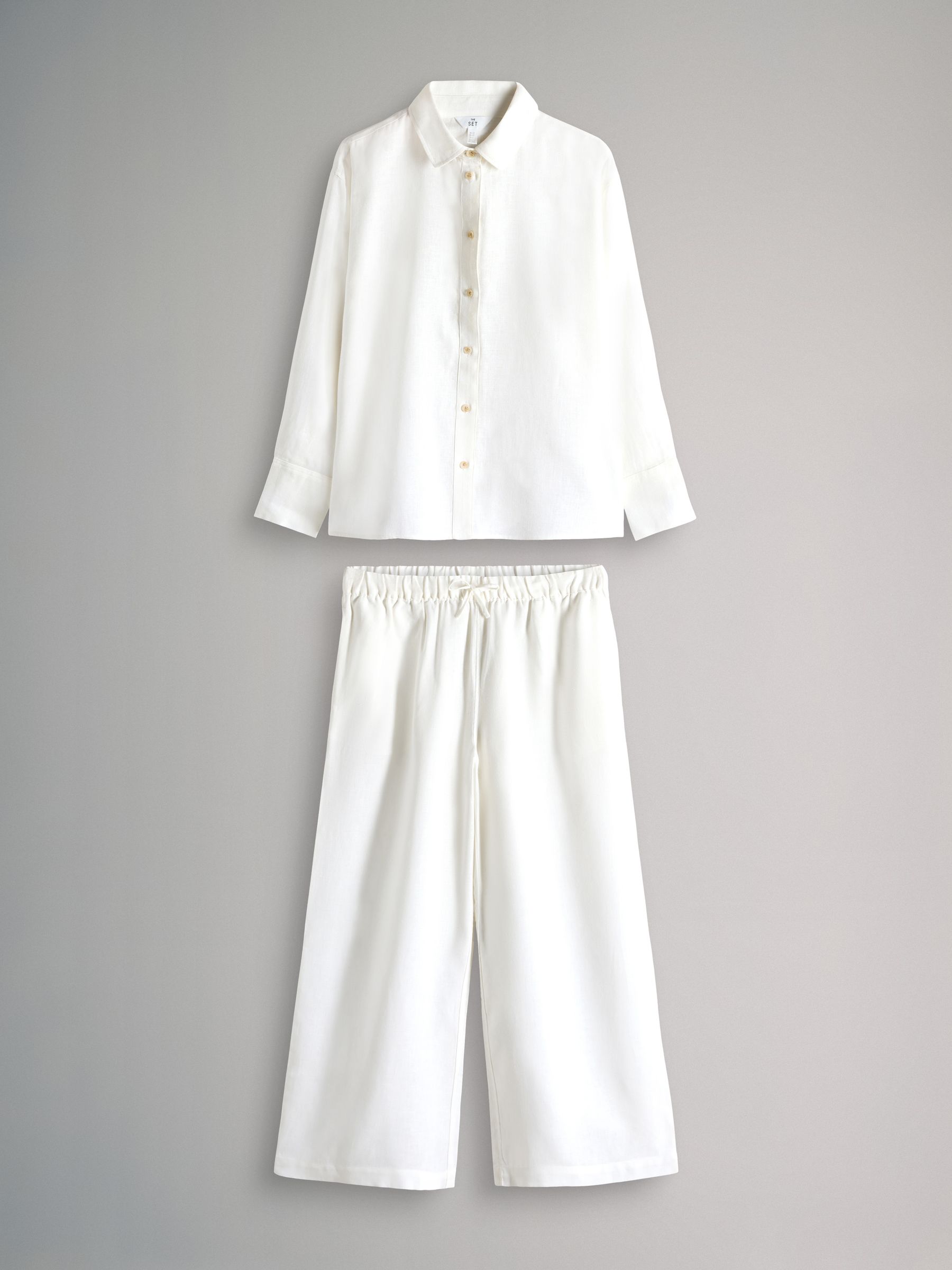 White 2 Pack Linen Blend Shirt and Trousers Set - Image 1 of 5