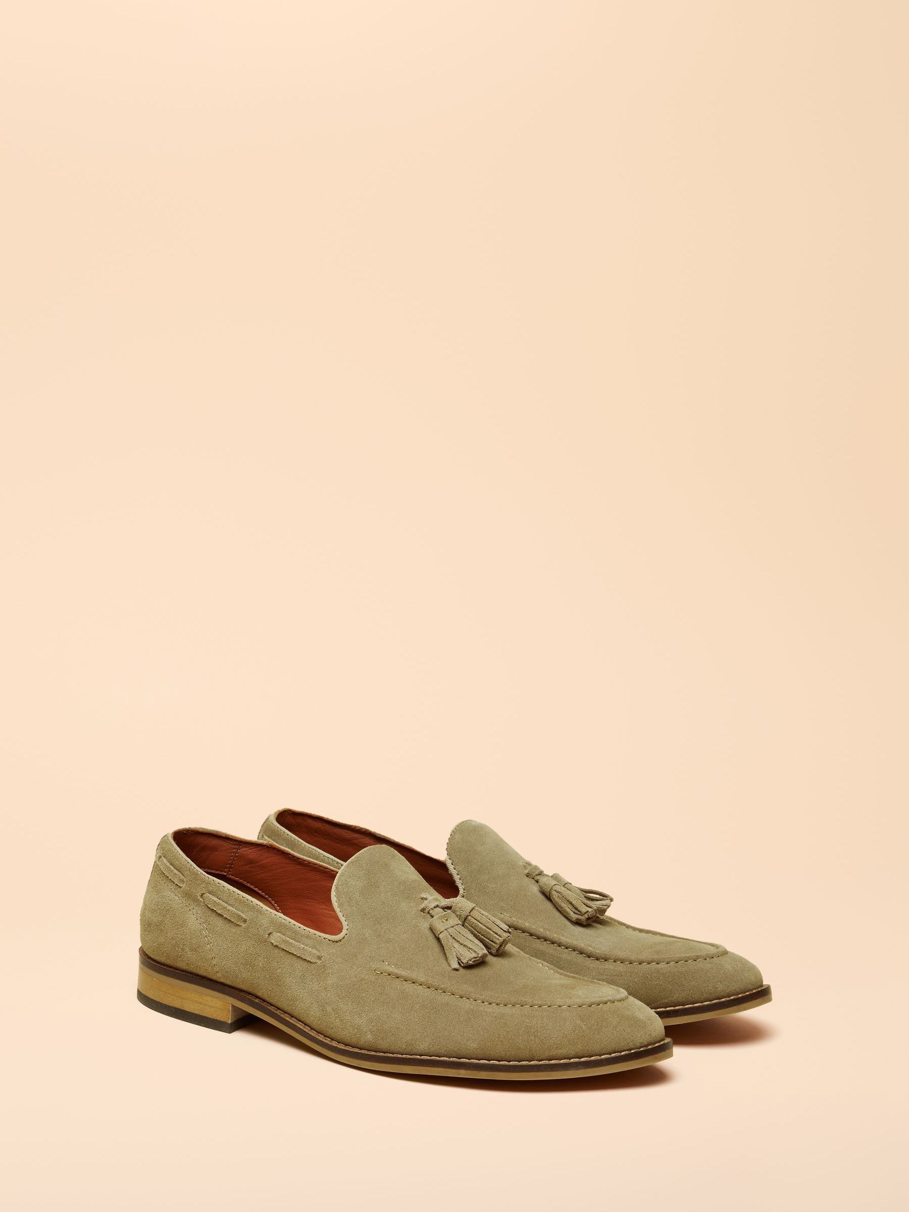Neutral Suede Tassel Loafers - Image 1 of 5