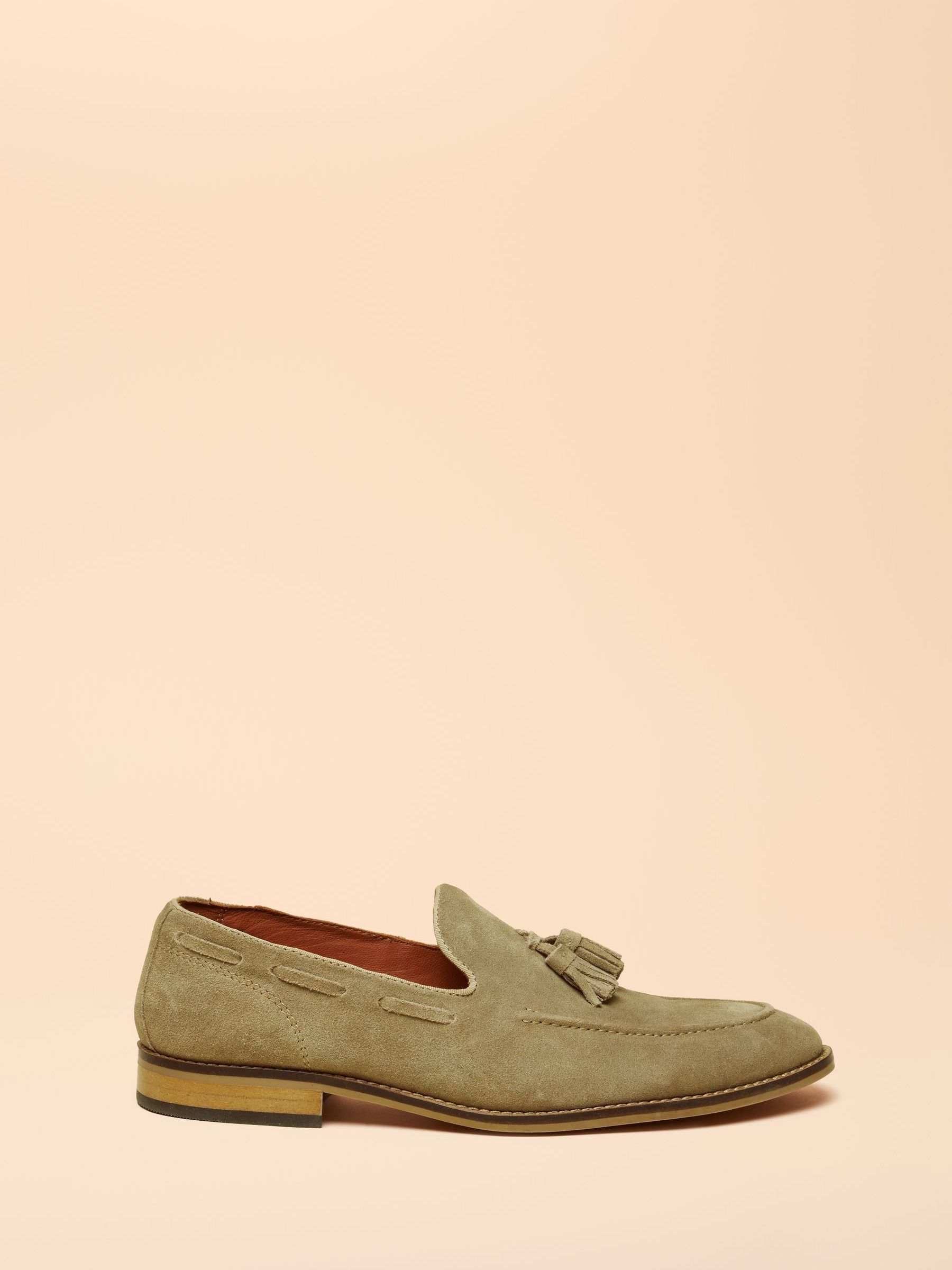 Neutral Suede Tassel Loafers - Image 2 of 5