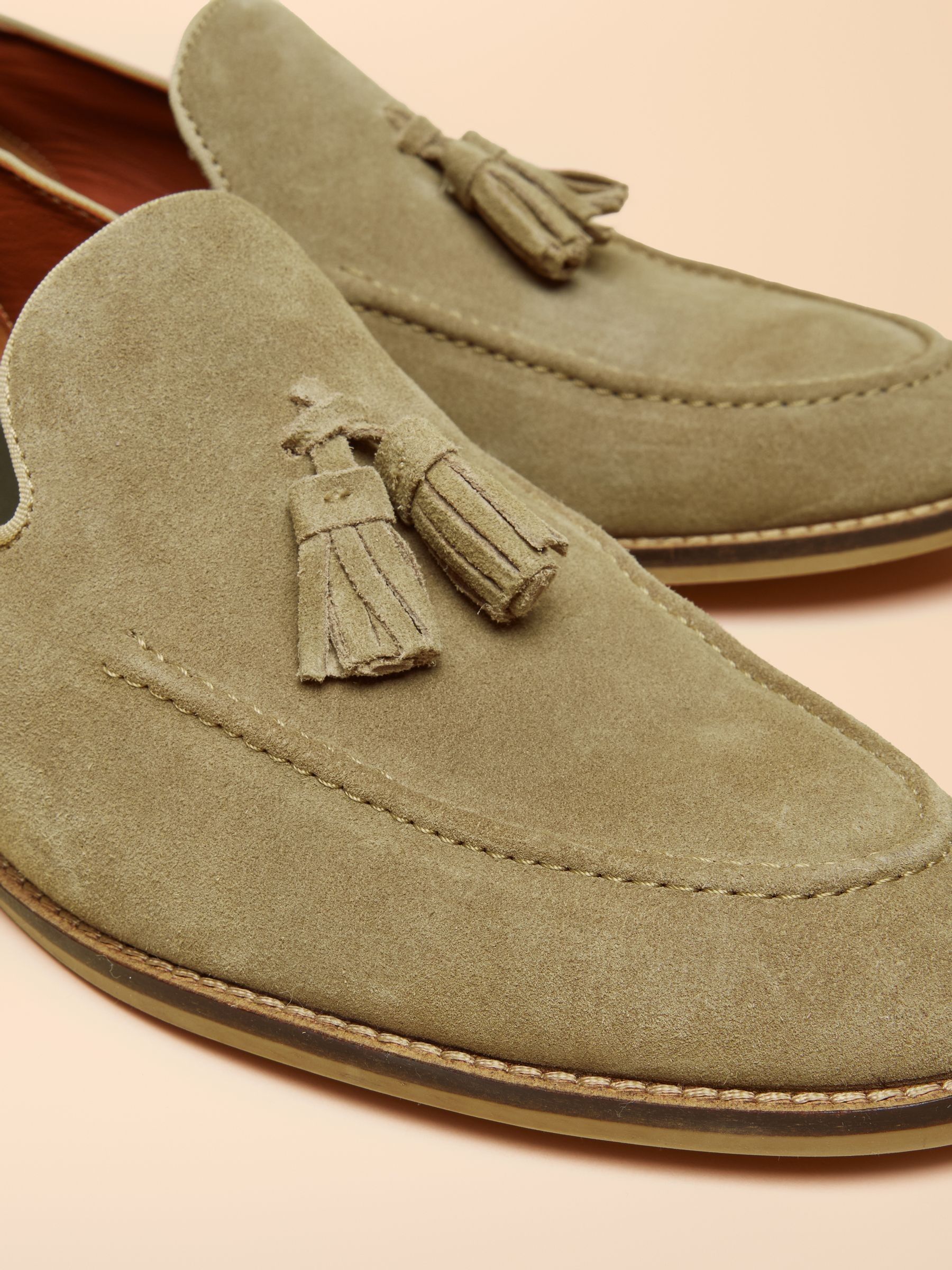 Neutral Suede Tassel Loafers - Image 4 of 5