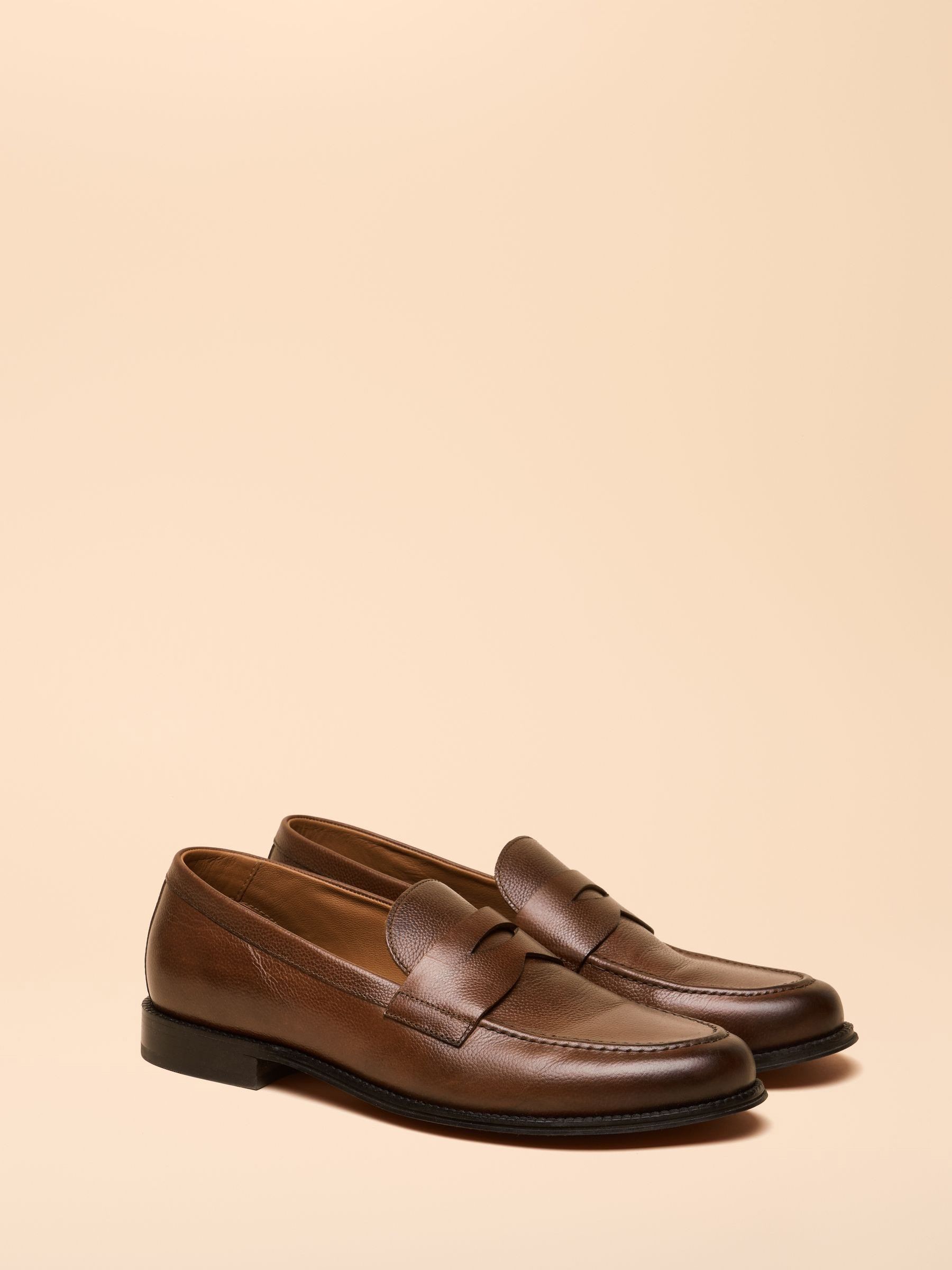 Tan Brown Leather Saddle Loafers - Image 1 of 6