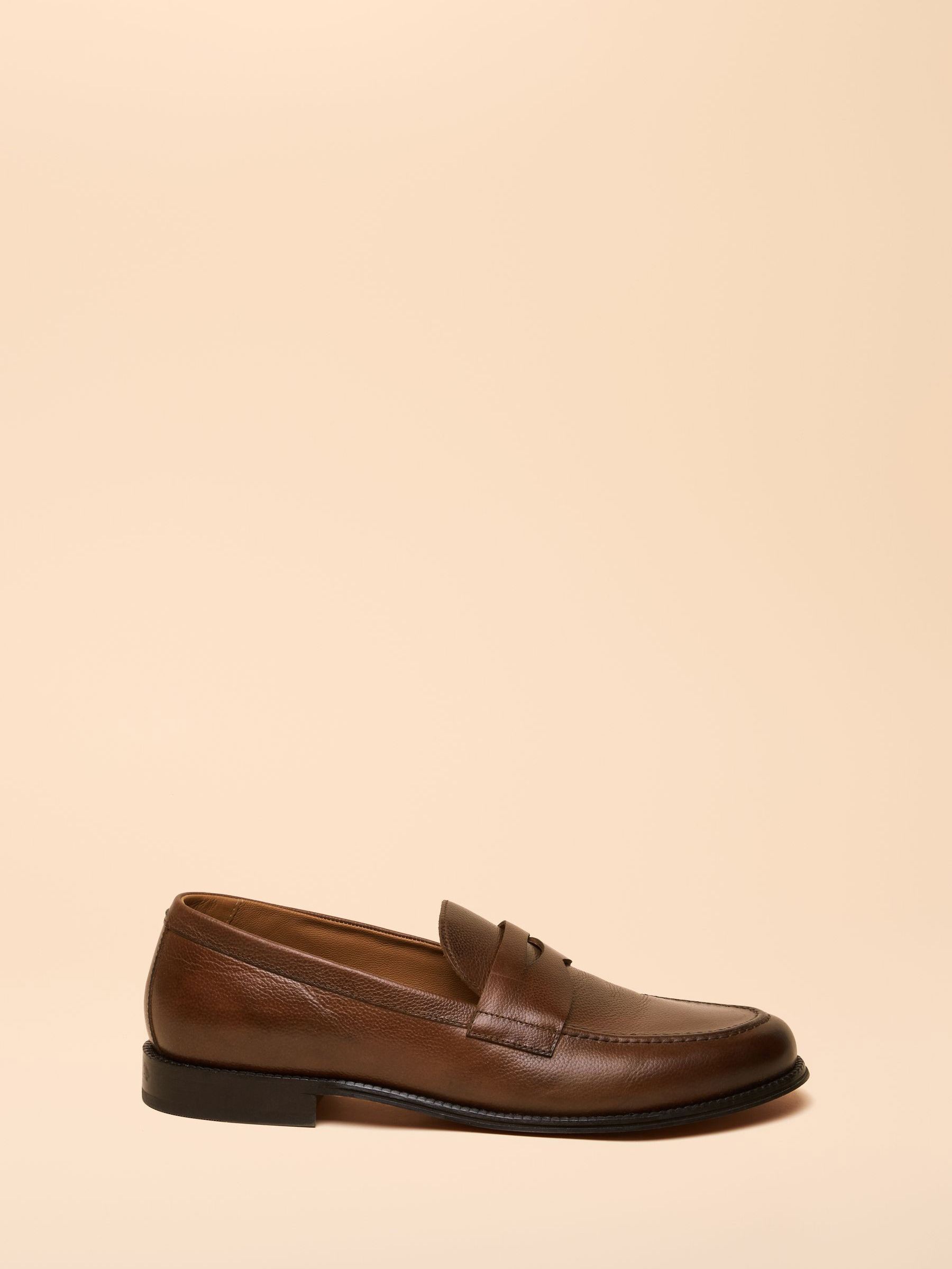 Tan Brown Leather Saddle Loafers - Image 2 of 6