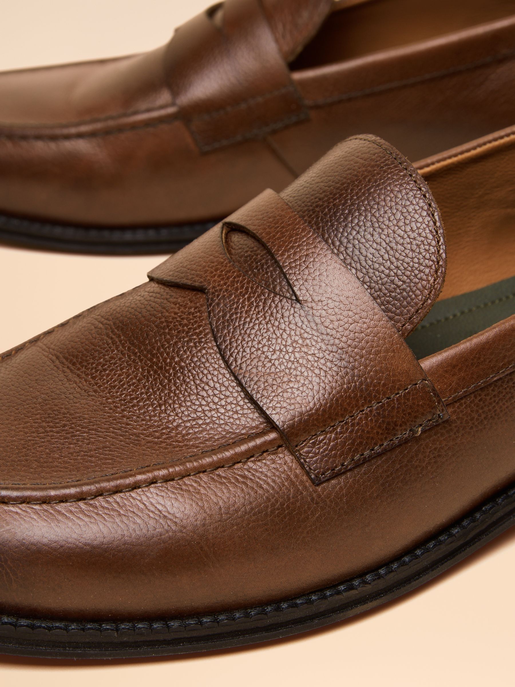 Tan Brown Leather Saddle Loafers - Image 5 of 6