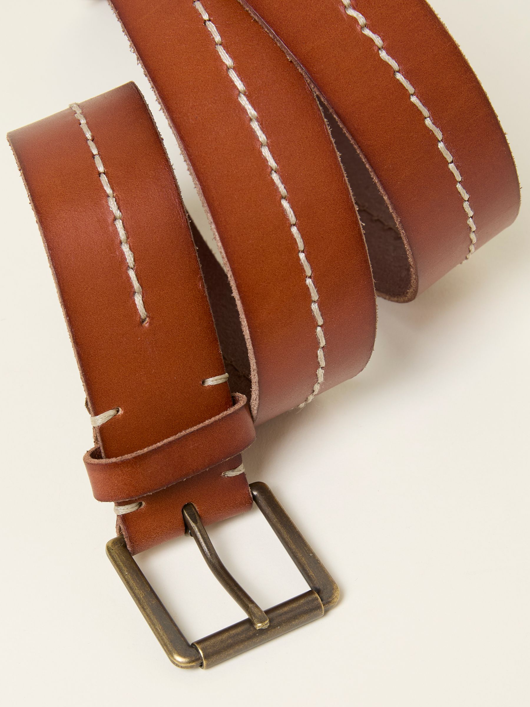 Tan Brown Stitch Detail Leather Belt - Image 2 of 2