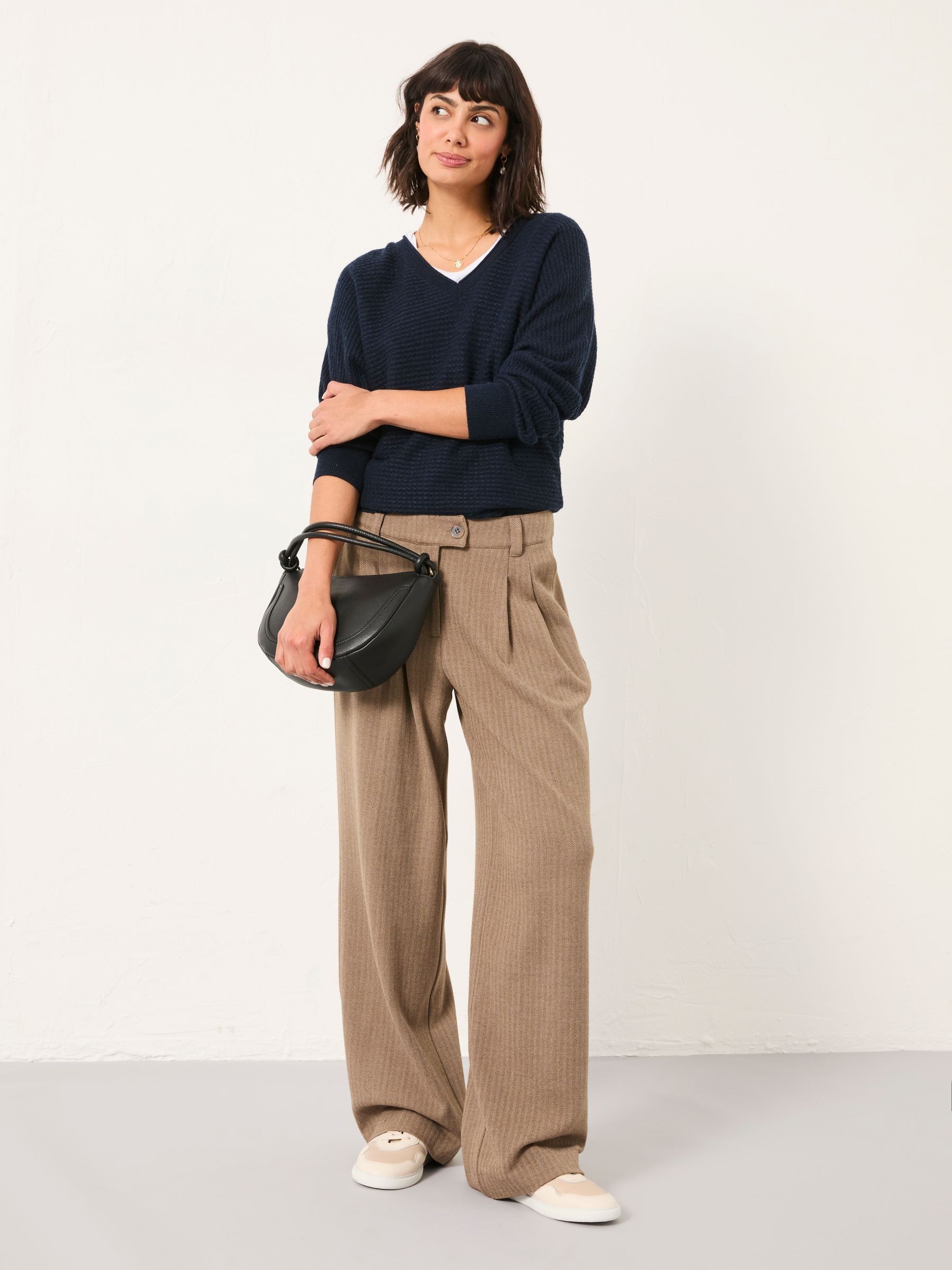 Juno Dark Natural Herringbone Trousers - Image 3 of 5