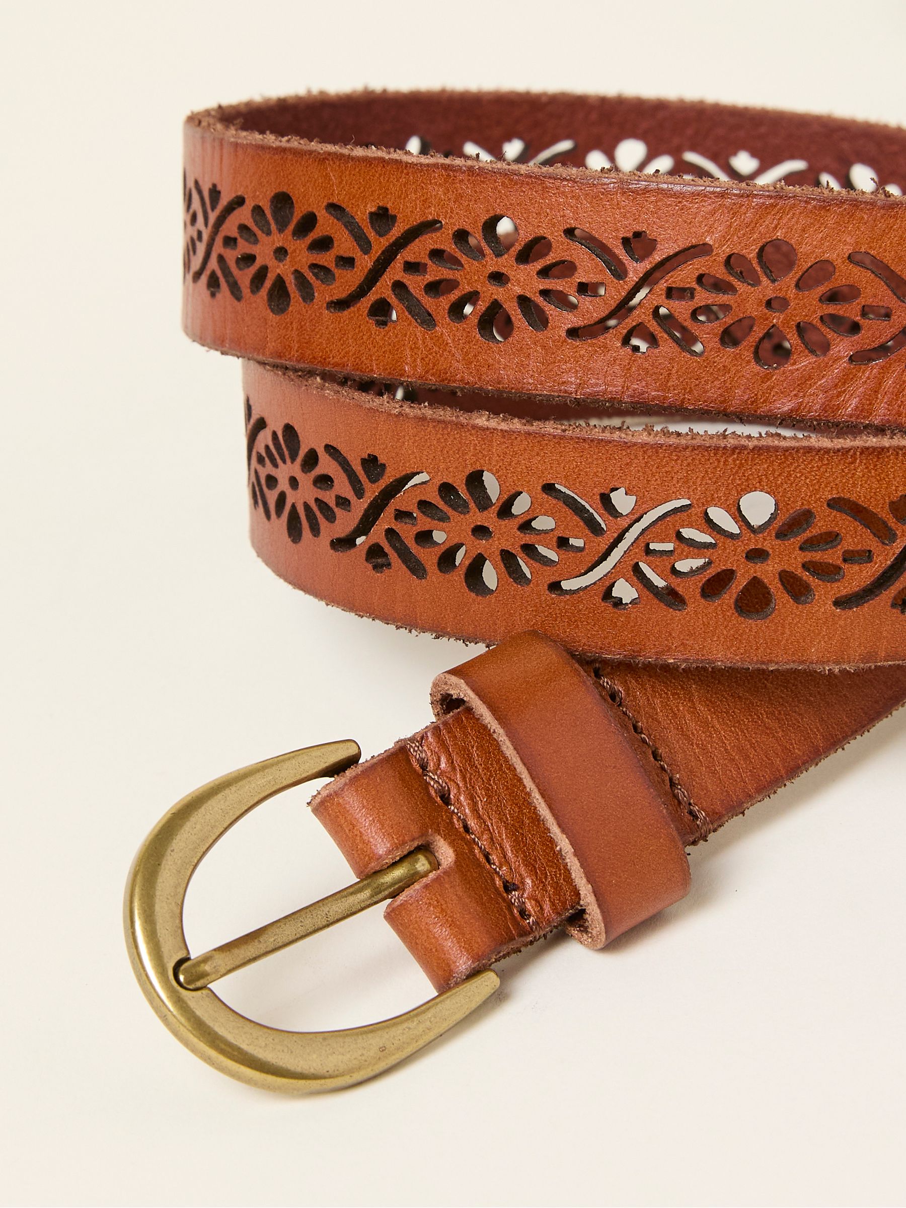 Tan Brown Cut Out Detail Leather Belt - Image 2 of 2
