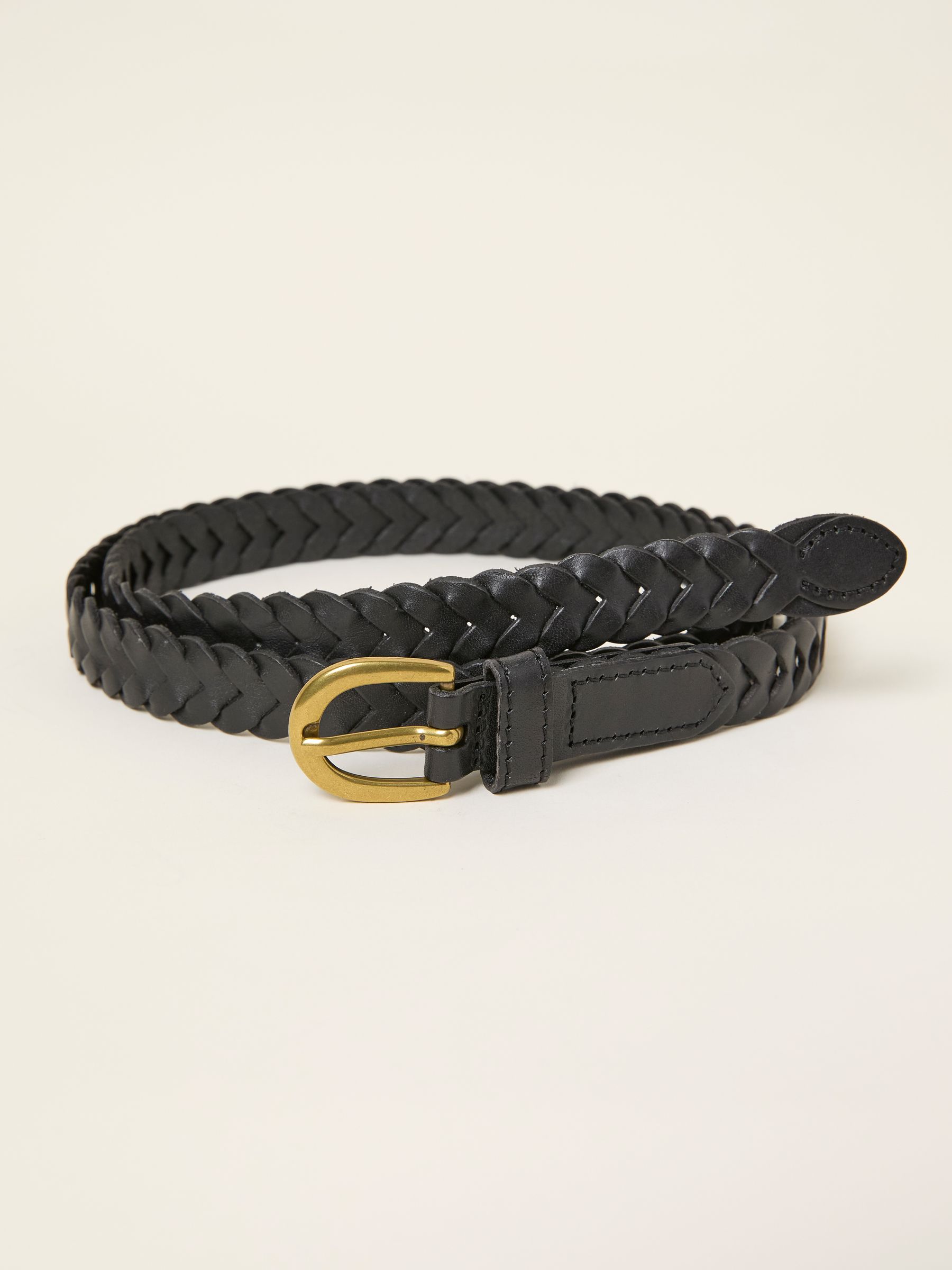 Black Plait Leather Belt FatFace