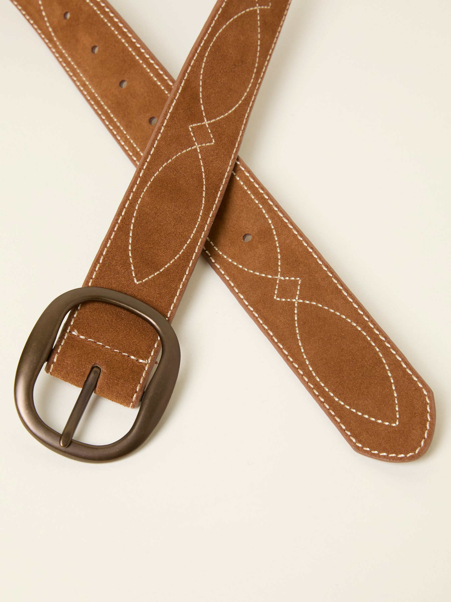 Tan Brown Suede Embroidered Belt - Image 2 of 2