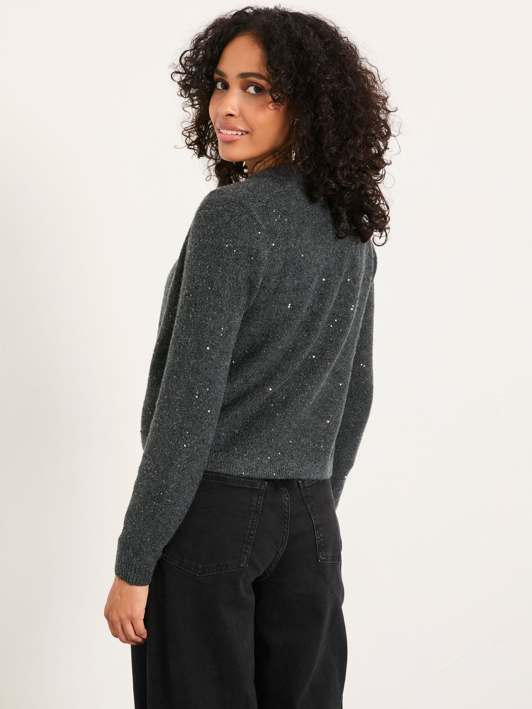 Jasmine Charcoal Grey Sparkle Tie Front Knitted Cardigan - Image 2 of 5