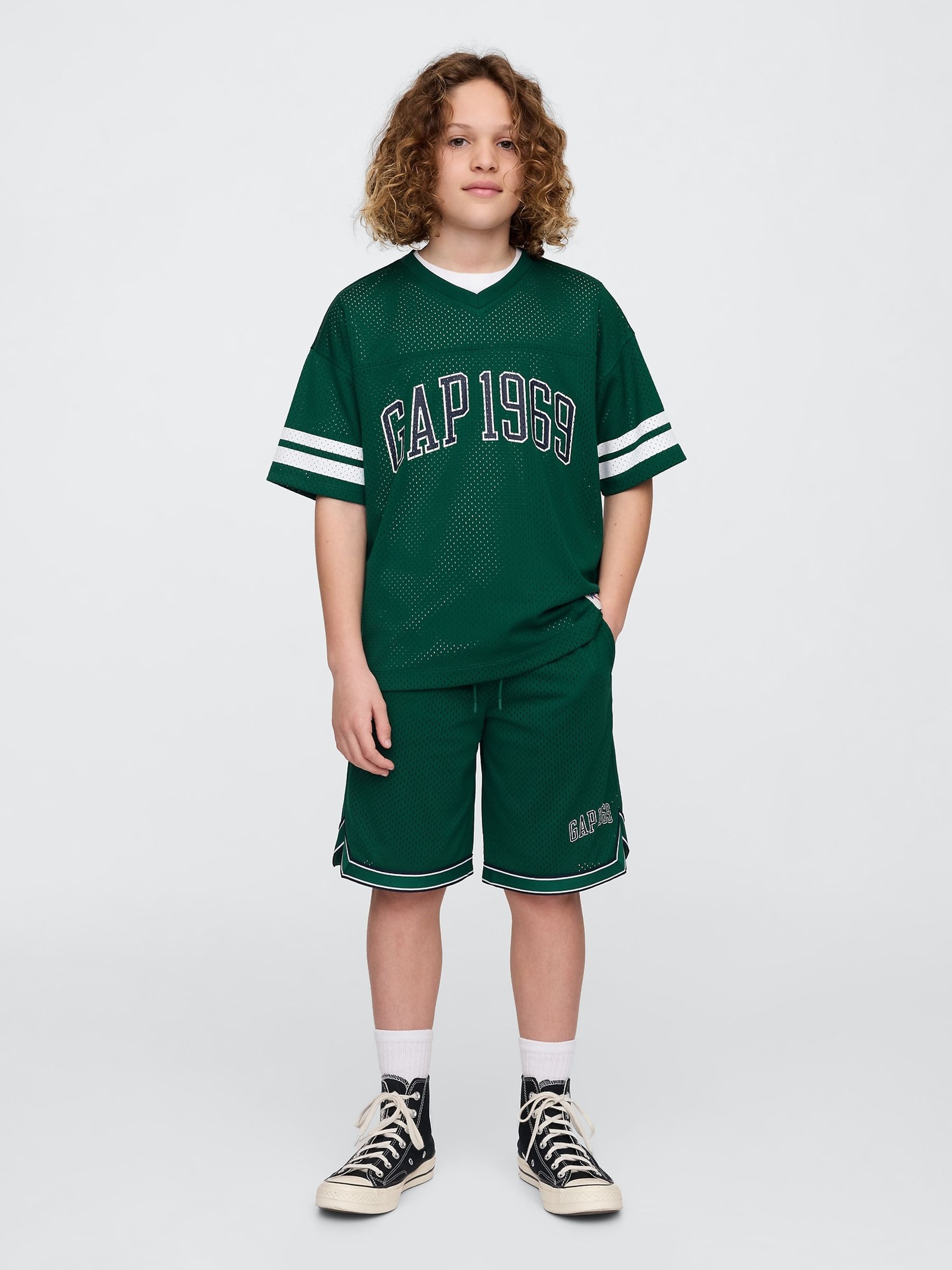 Green Mesh Pull On Shorts (4-13yrs) - Image 1 of 5
