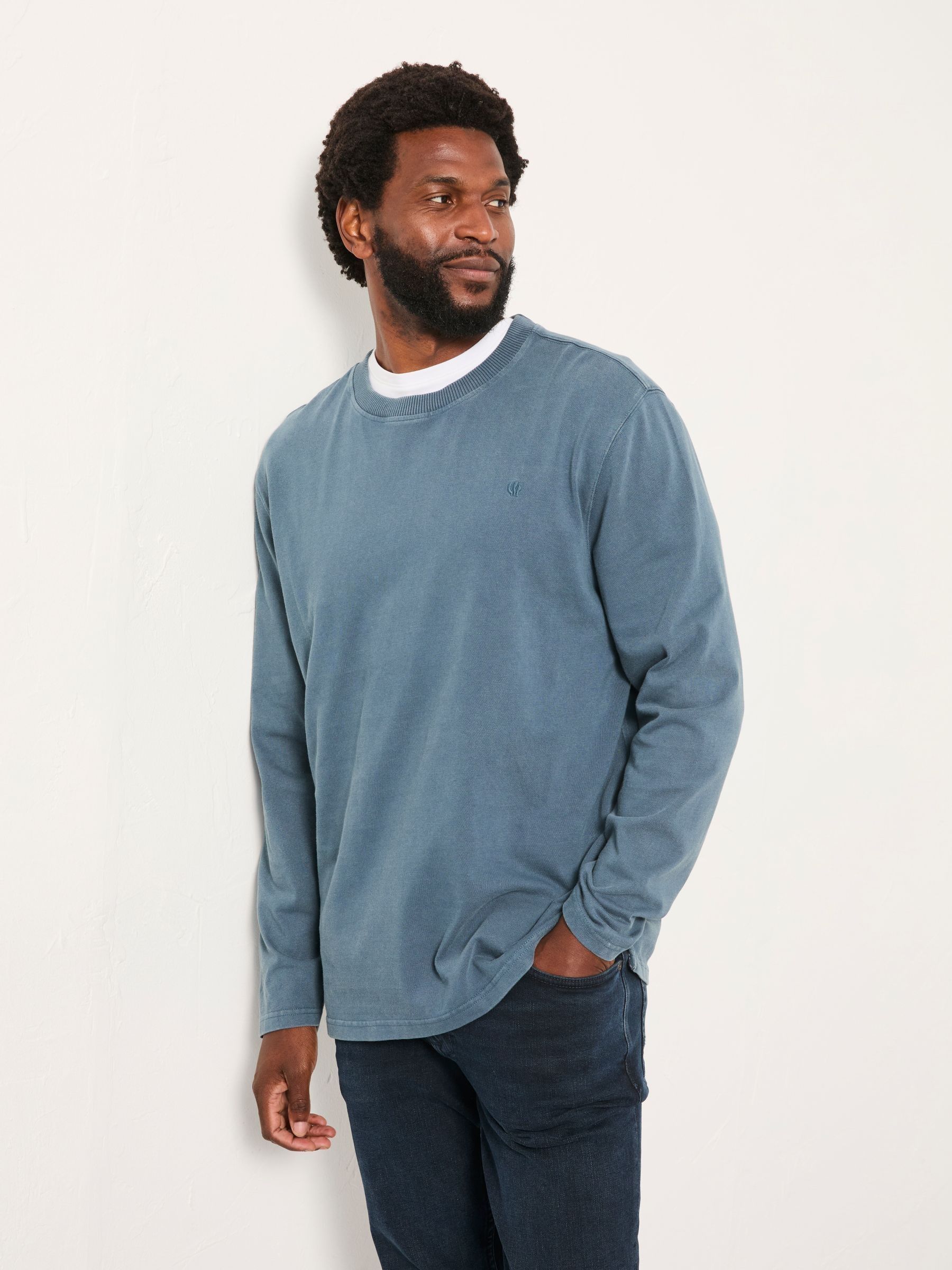 Arne Mid Blue Long Sleeve Heavyweight Relaxed Fit T-Shirt - Image 4 of 5