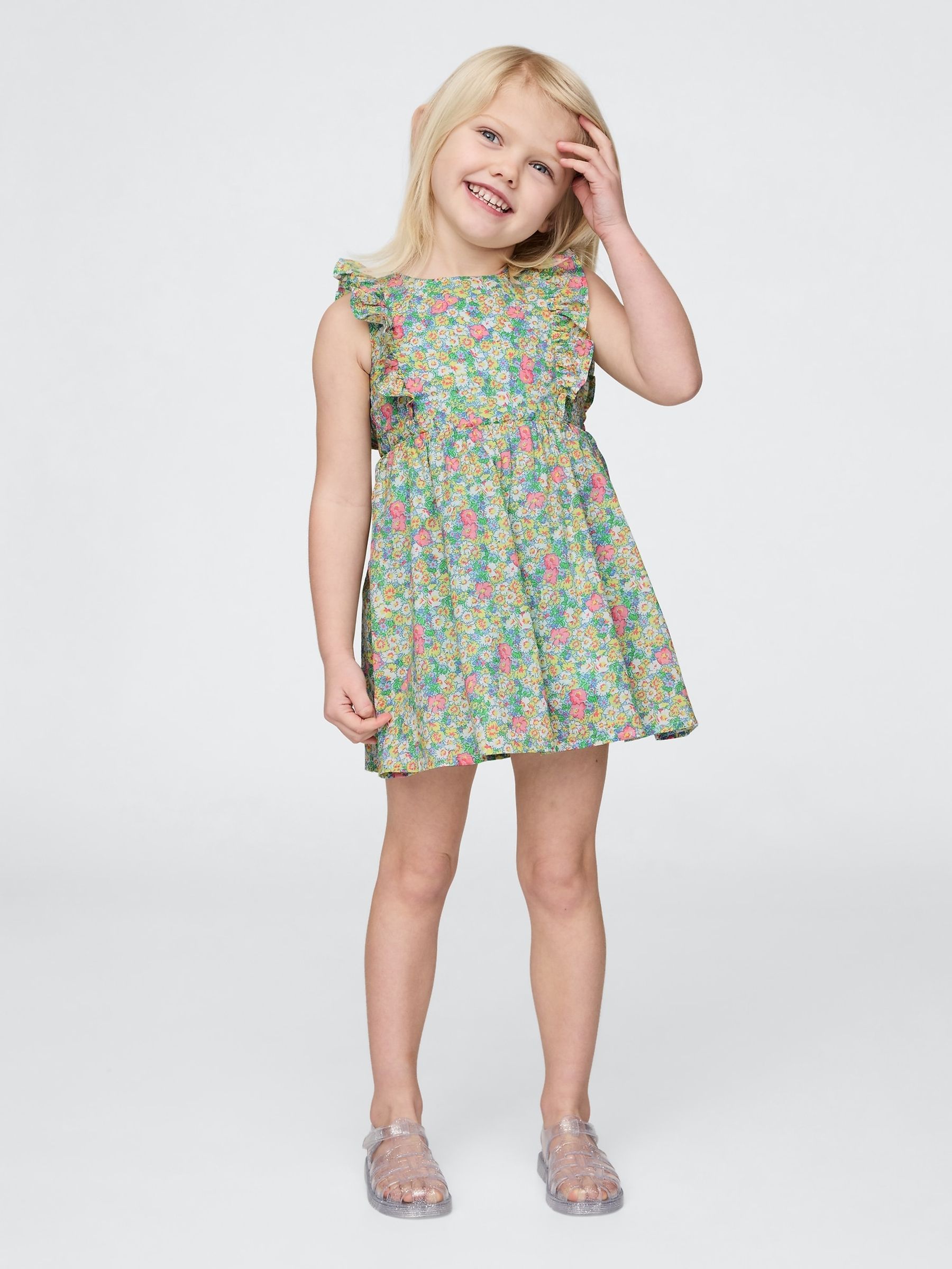 Green Ruffle Floral Dress (6mths-5yrs) - Image 1 of 4