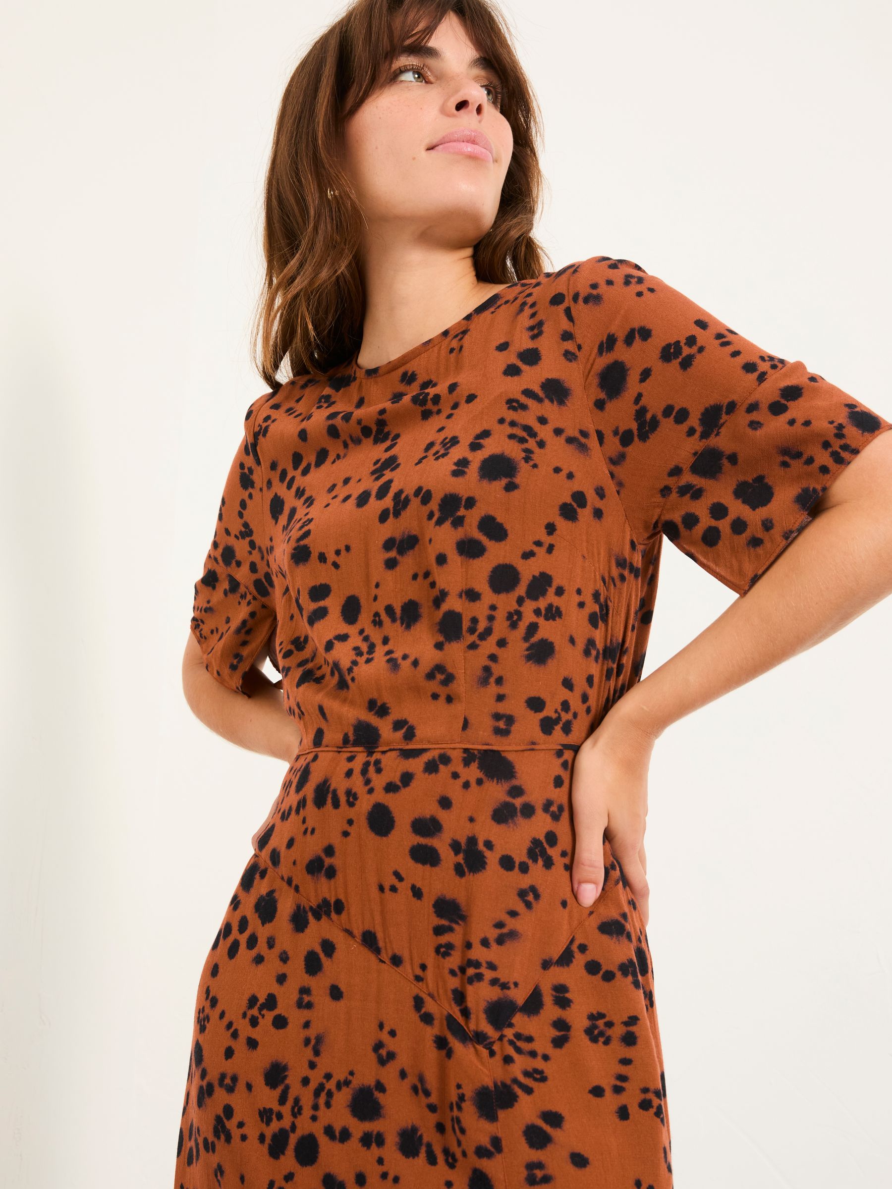 Winona Tan Brown Animal Spot Petite Midi Dress - Image 3 of 6