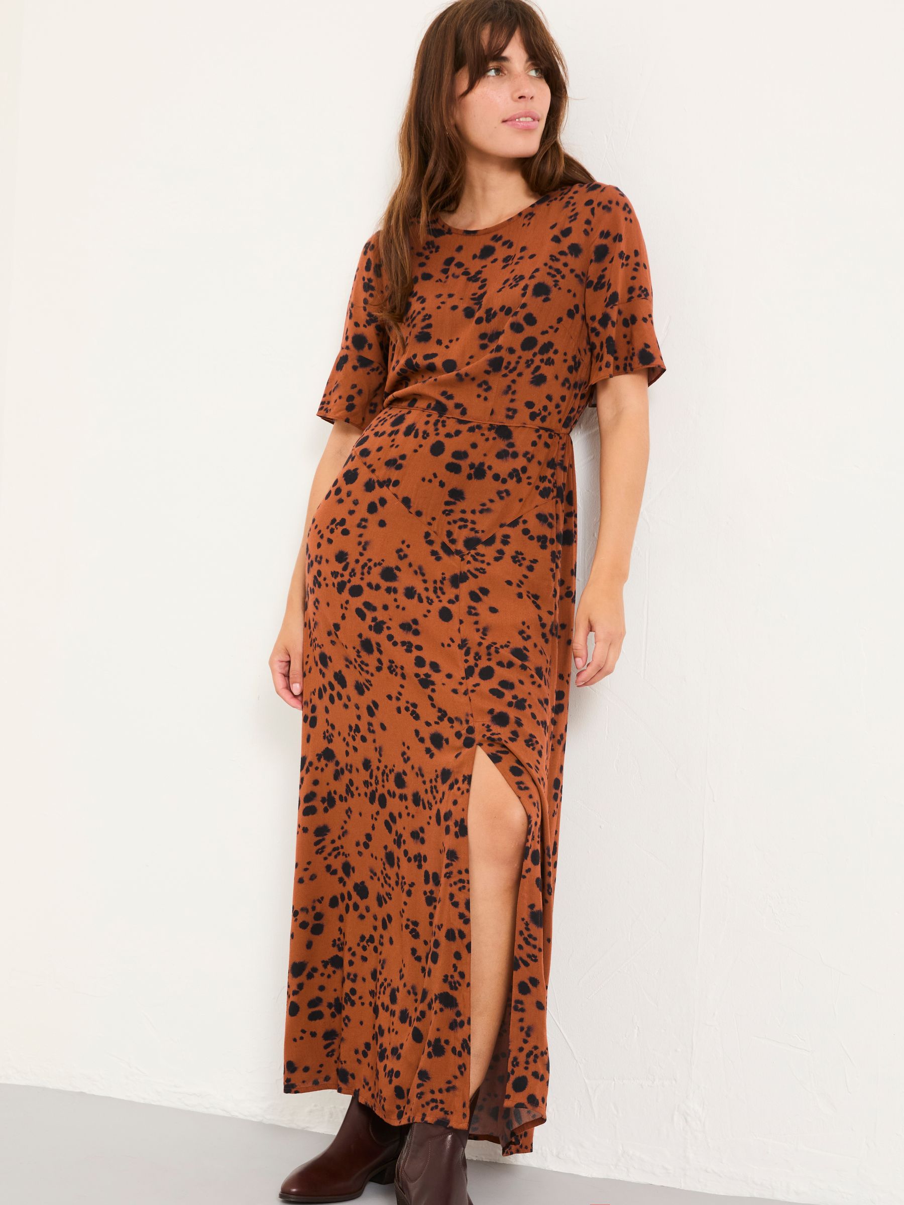 Winona Tan Brown Animal Spot Petite Midi Dress - Image 4 of 6