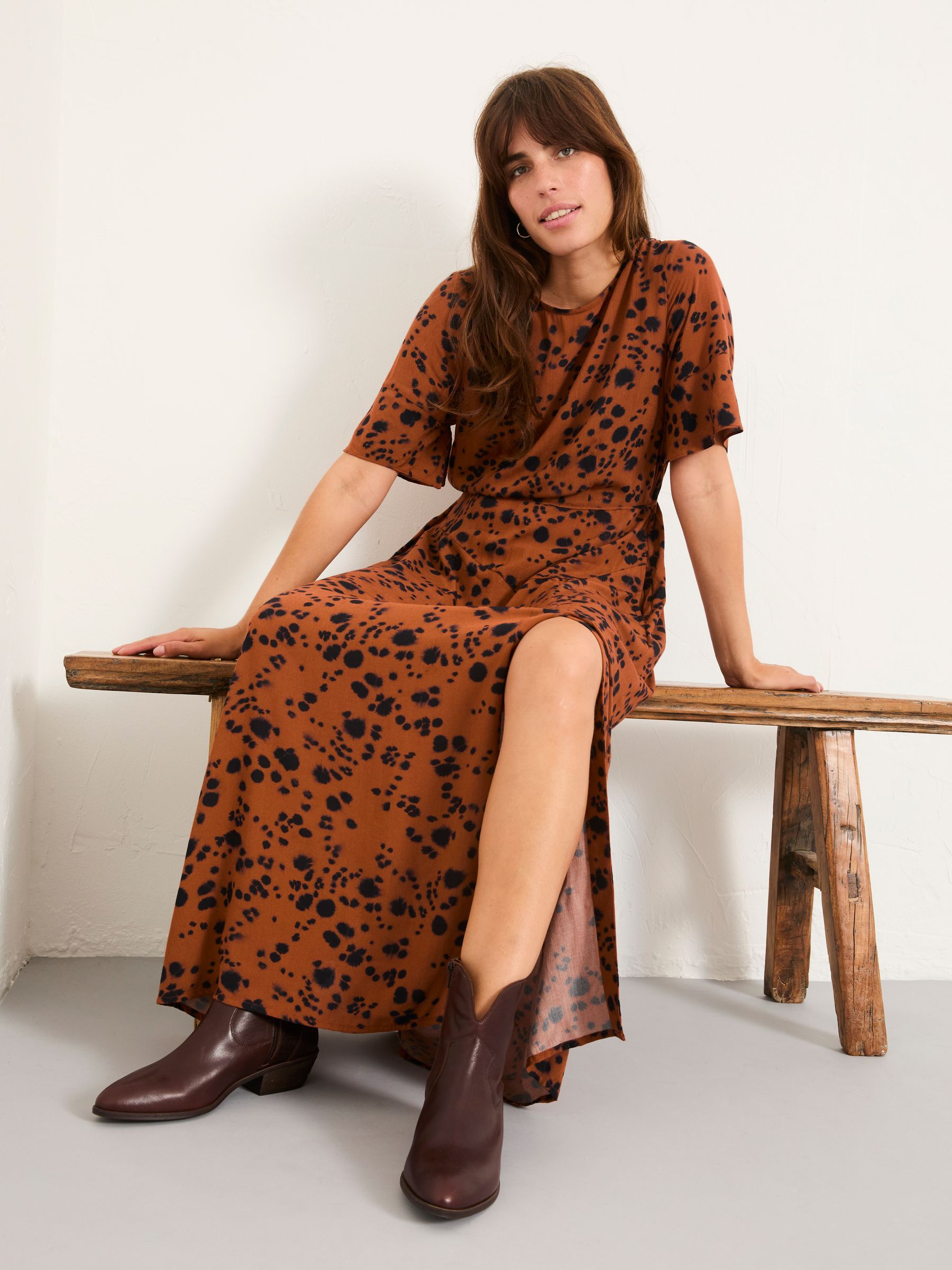 Winona Tan Brown Animal Spot Petite Midi Dress - Image 5 of 6