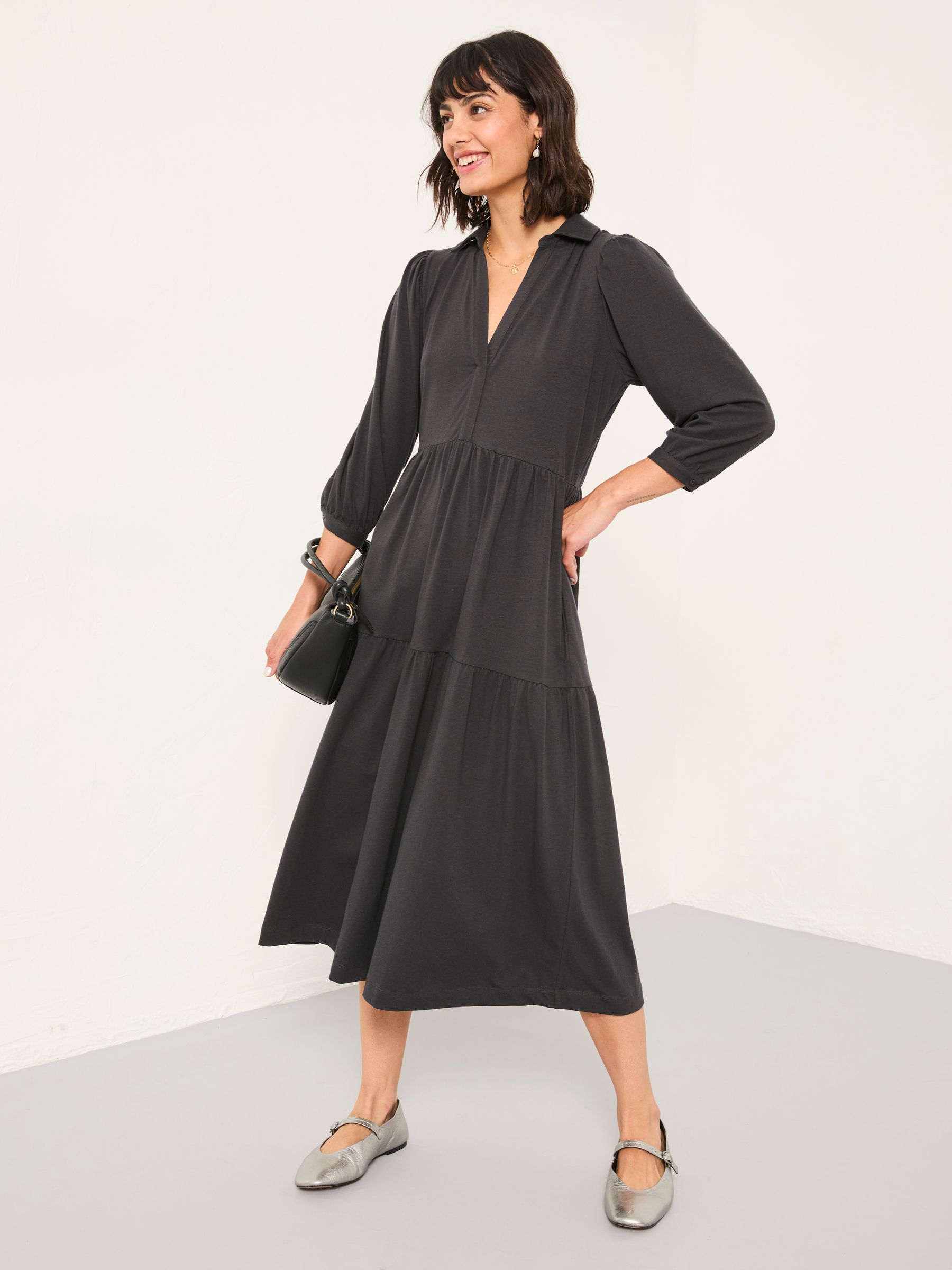 Lola Charcoal Grey Petite Jersey Midi Dress - Image 2 of 4