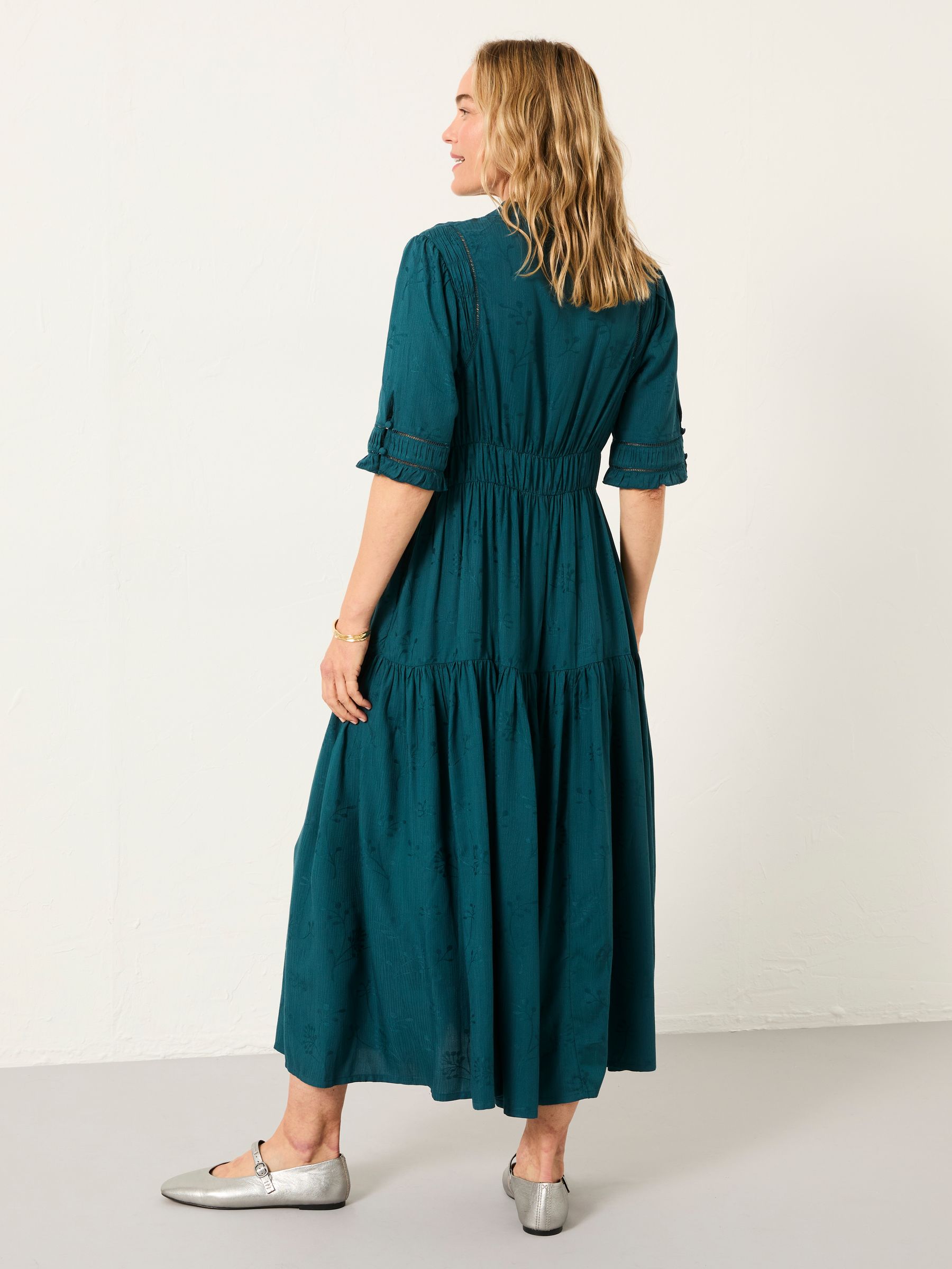 Elsie Dark Teal Petite Embroidered Midi Dress - Image 2 of 6