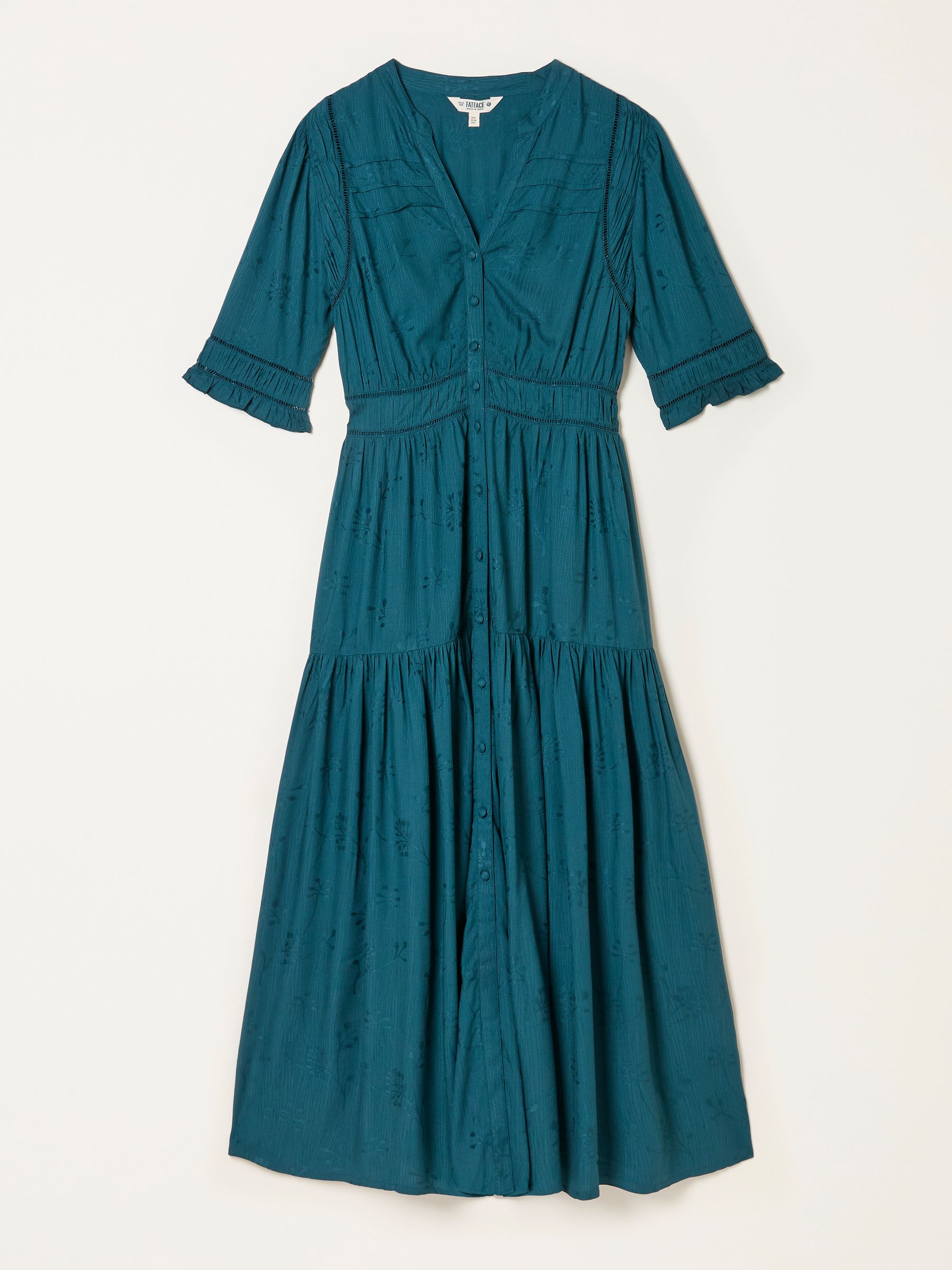 Elsie Dark Teal Petite Embroidered Midi Dress - Image 6 of 6