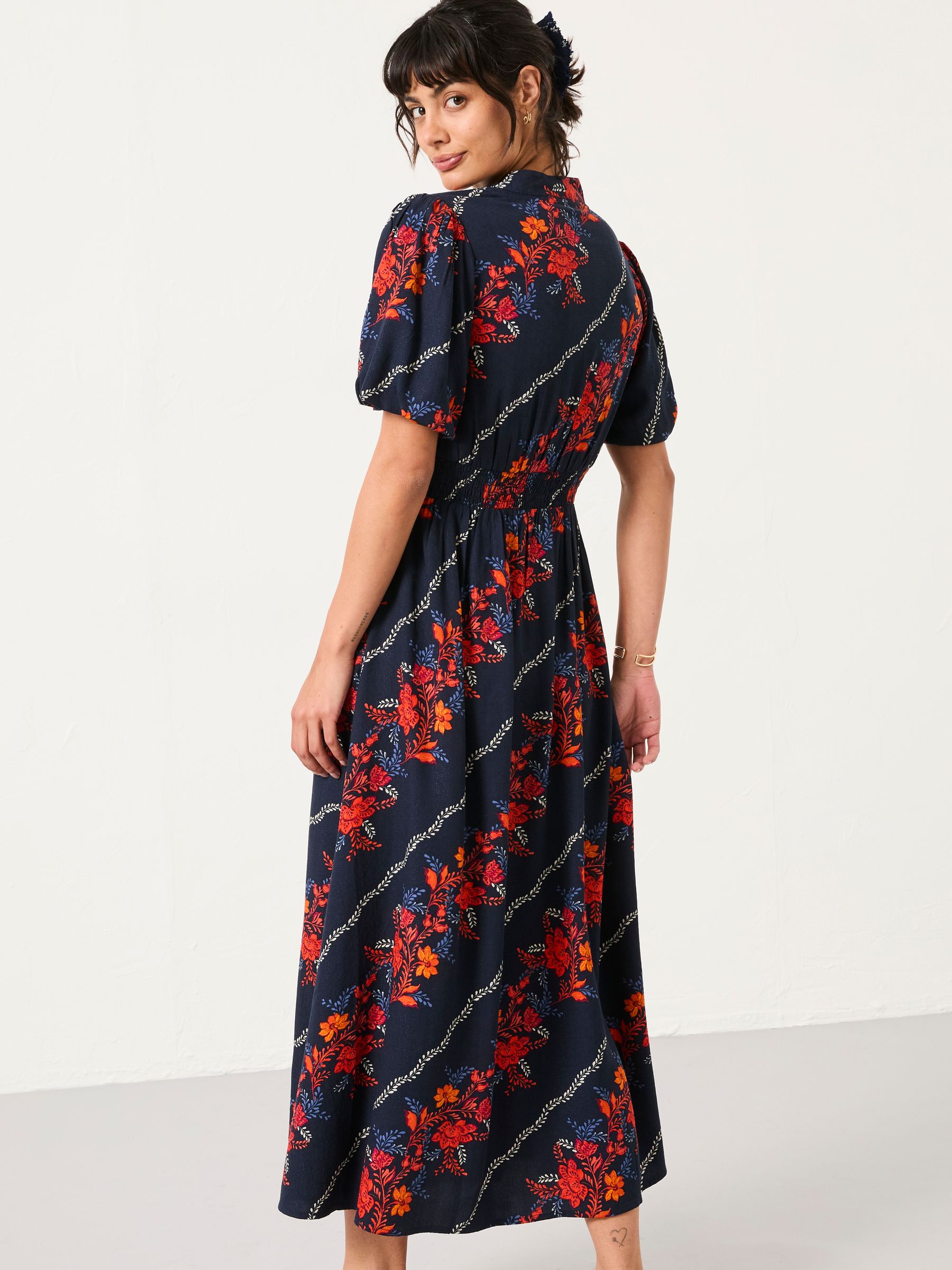 Becky Navy Folk Floral Petite Midi Dress - Image 2 of 5