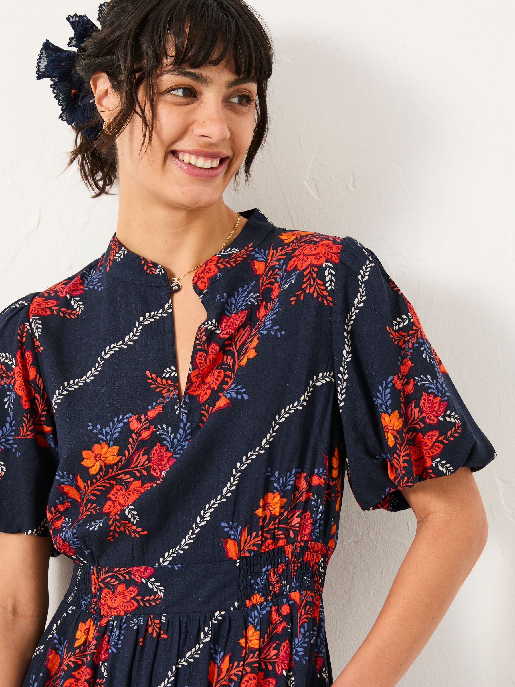 Becky Navy Folk Floral Petite Midi Dress - Image 4 of 5