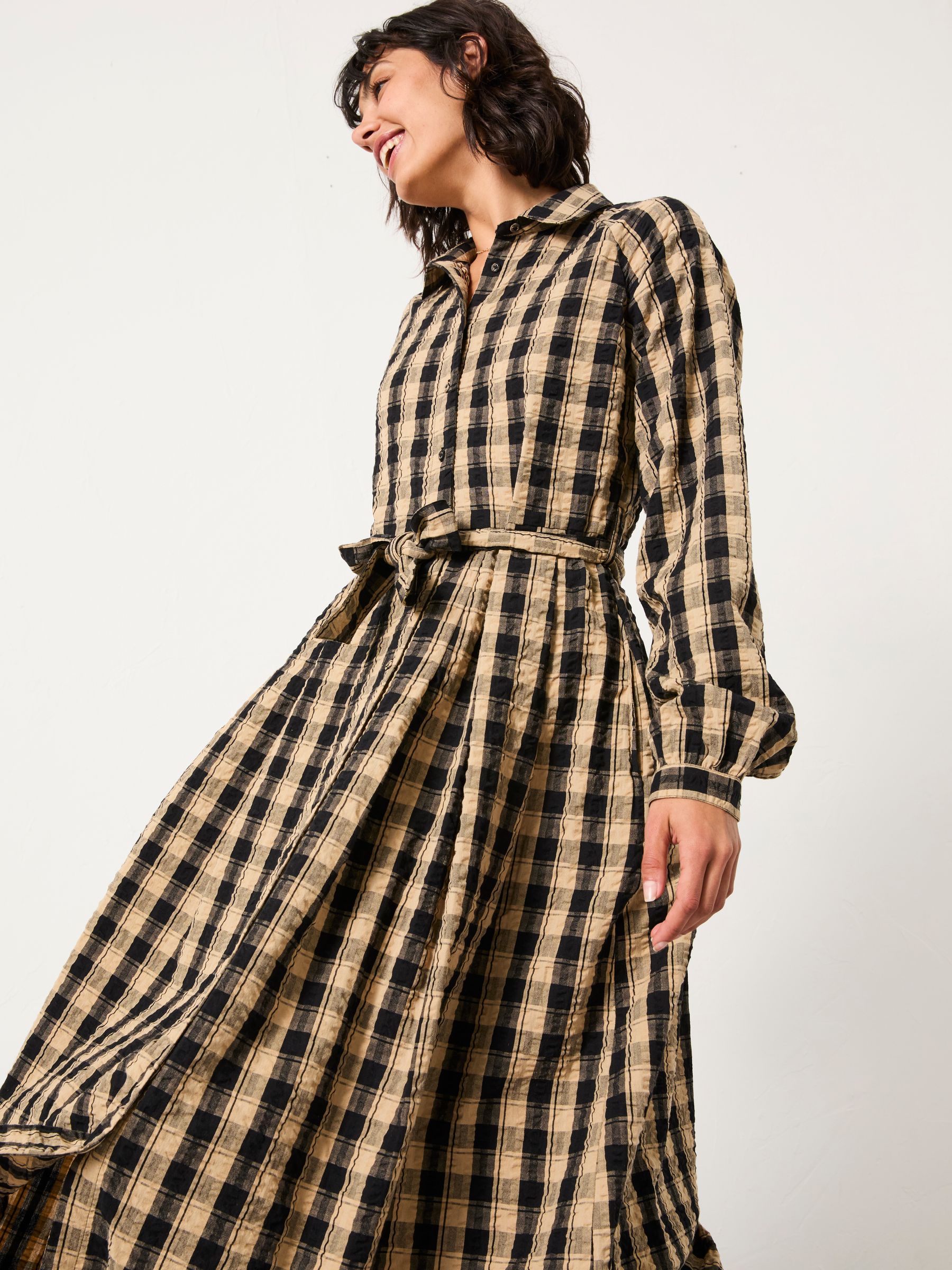 Ally Black Petite Check Shirt Dress - Image 3 of 6