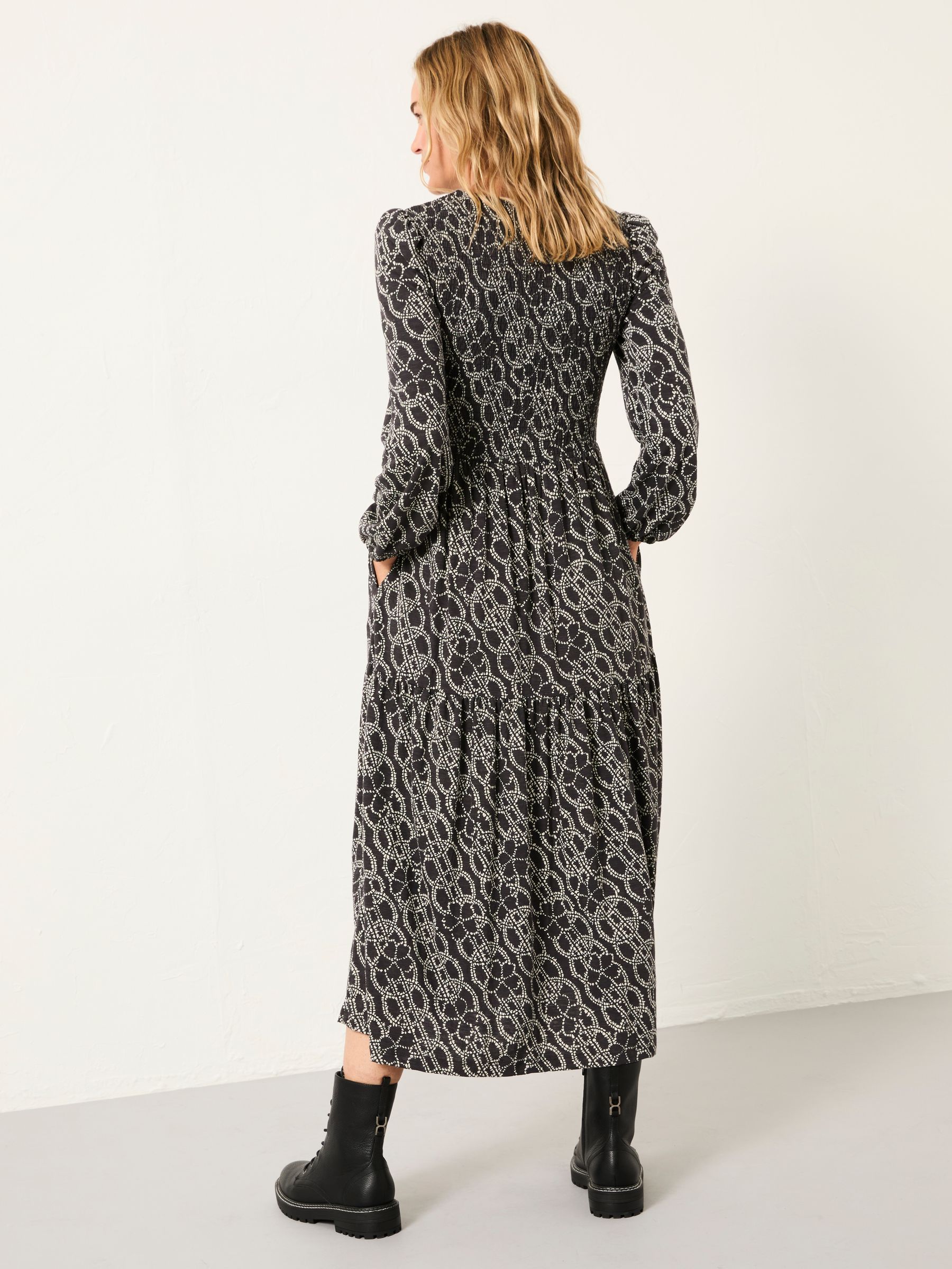 Danielle Graphite Grey Texture Floral Petite Midi Jersey Dress - Image 2 of 5