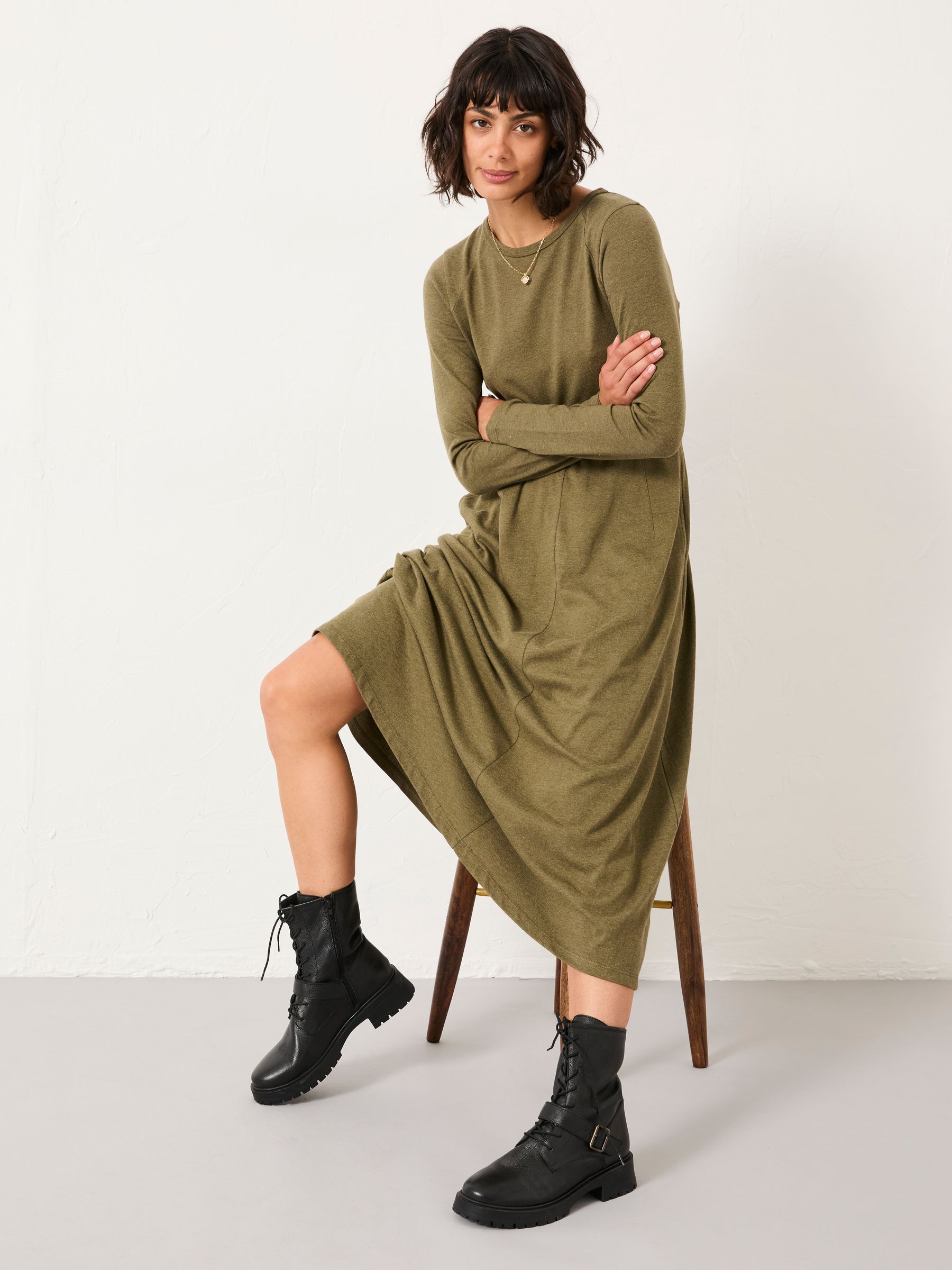 Jonie Olive Green Petite Jersey Midi Dress | FatFace USA Jonie Olive Green Petite Jersey Midi Dress | FatFace USA