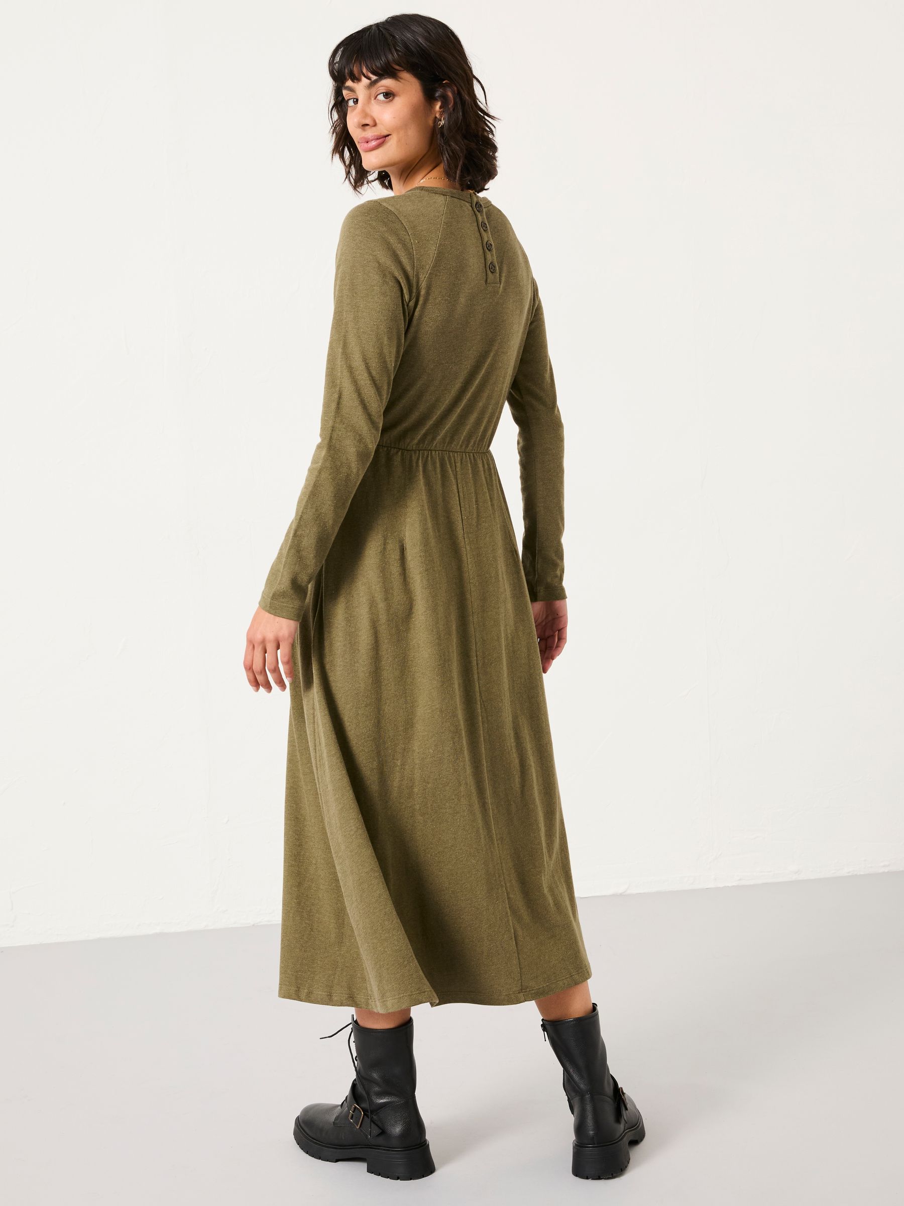 Jonie Olive Green Petite Jersey Midi Dress | FatFace USA